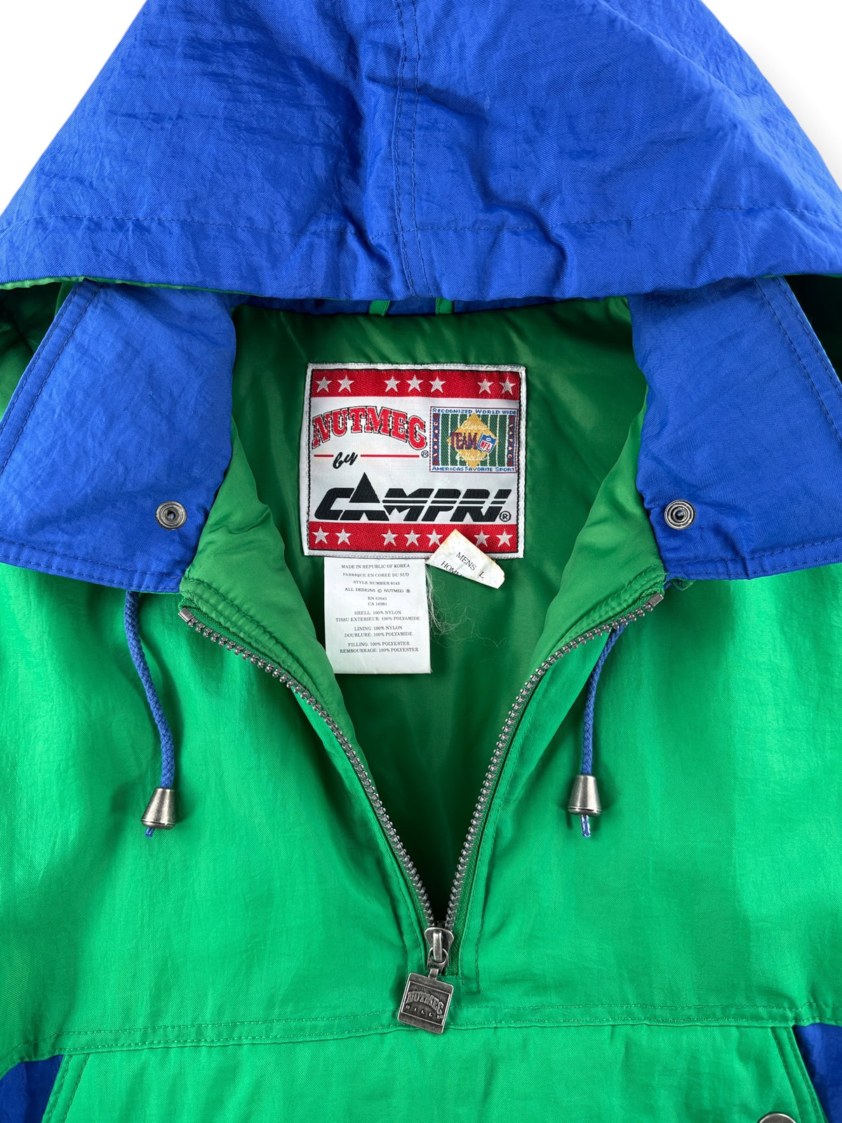 Open zipper on Vintage Seattle Seahawks Pullover Jacket SZ L