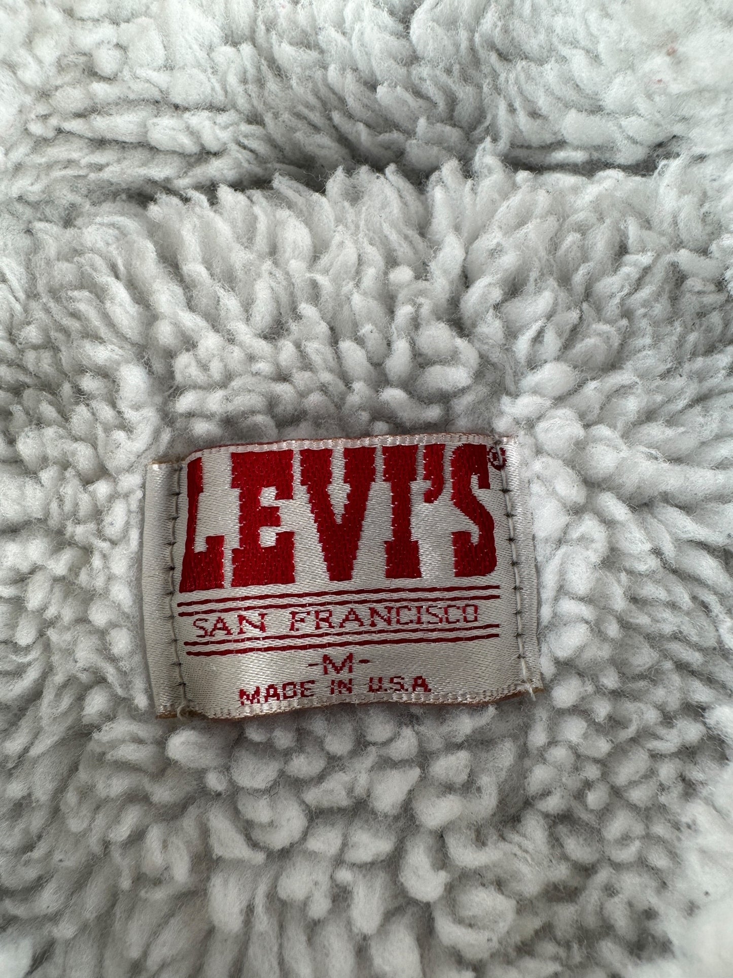 Label on Vintage Levis Grey Acid Wash Shearling Jacket SZ M (Fits S)