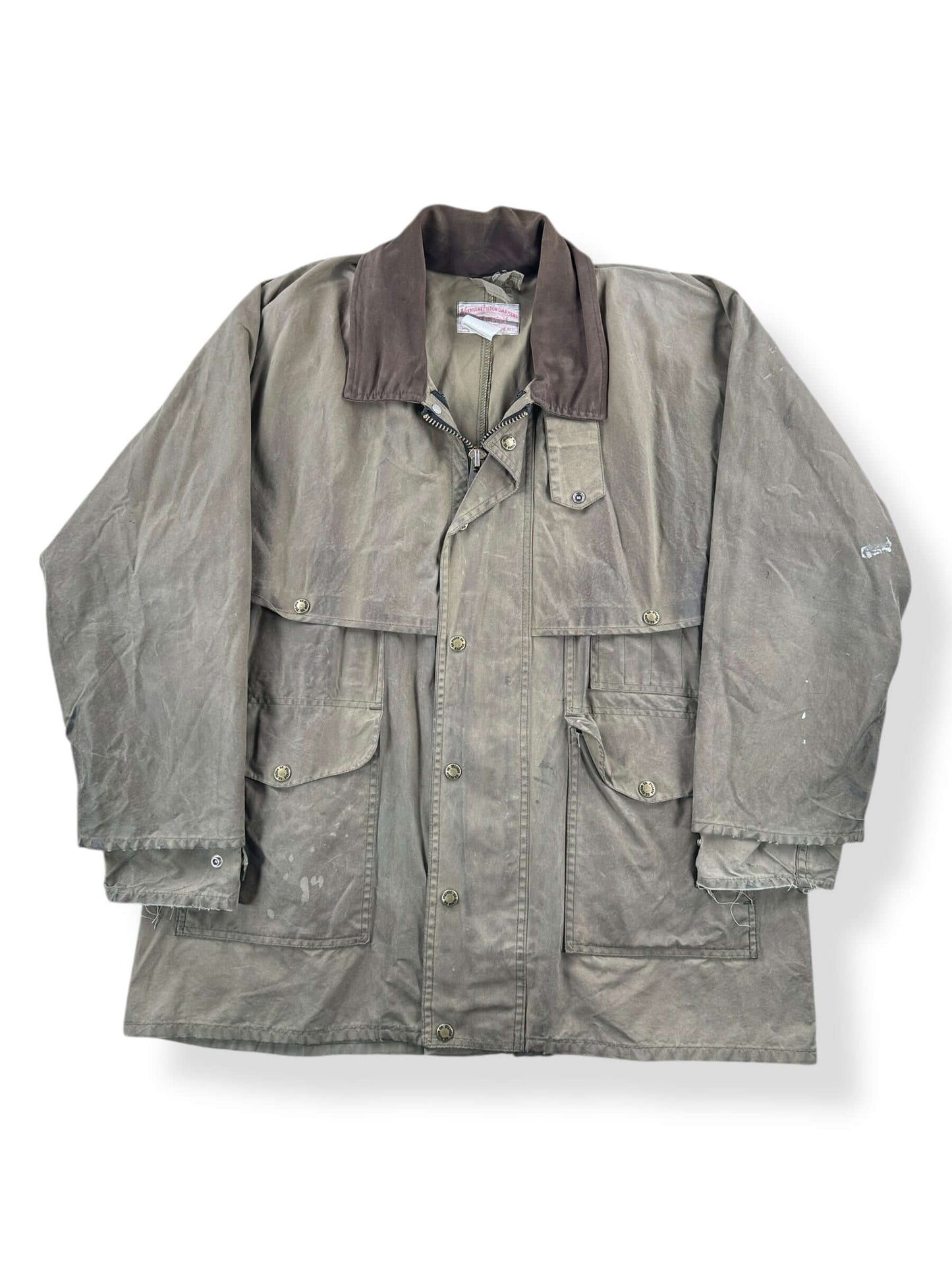 Front of Vintage Filson Shelter Cloth Waxed Cotton Packer Jacket SZ M AS IS