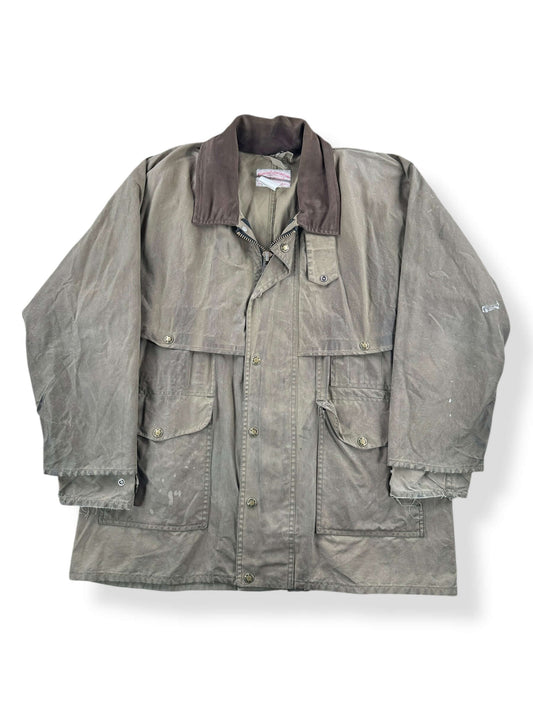 Front of Vintage Filson Shelter Cloth Waxed Cotton Packer Jacket SZ M AS IS