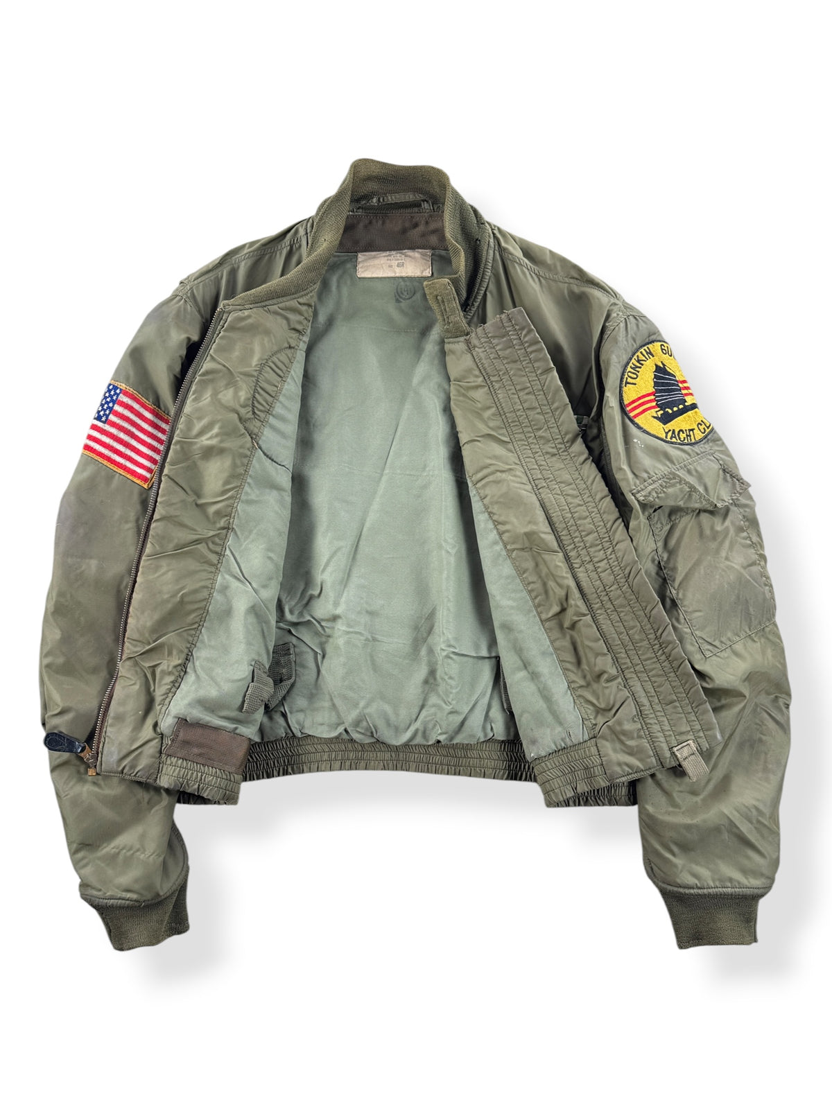 Inside of Vintage Vietnam Winter Flyers Jacket w/ Patches SZ 46