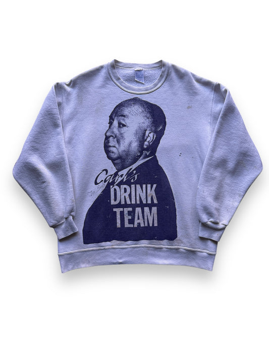 front of Vintage Distressed Carl's Drink Team Hitchcock Crewneck SZ XL