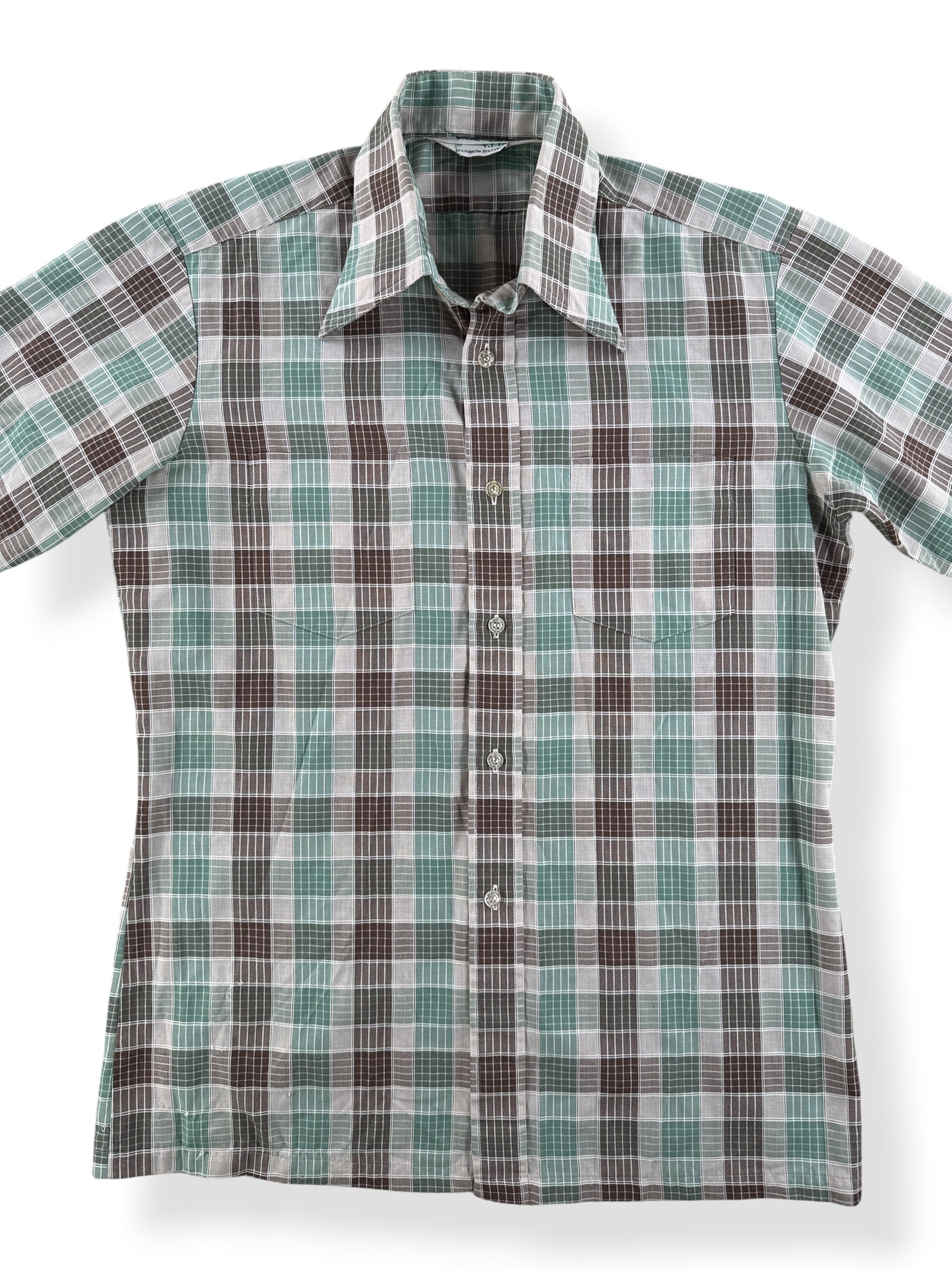 Front Close Up of Vintage For The VIP Short Sleeve Plaid Shirt SZ S