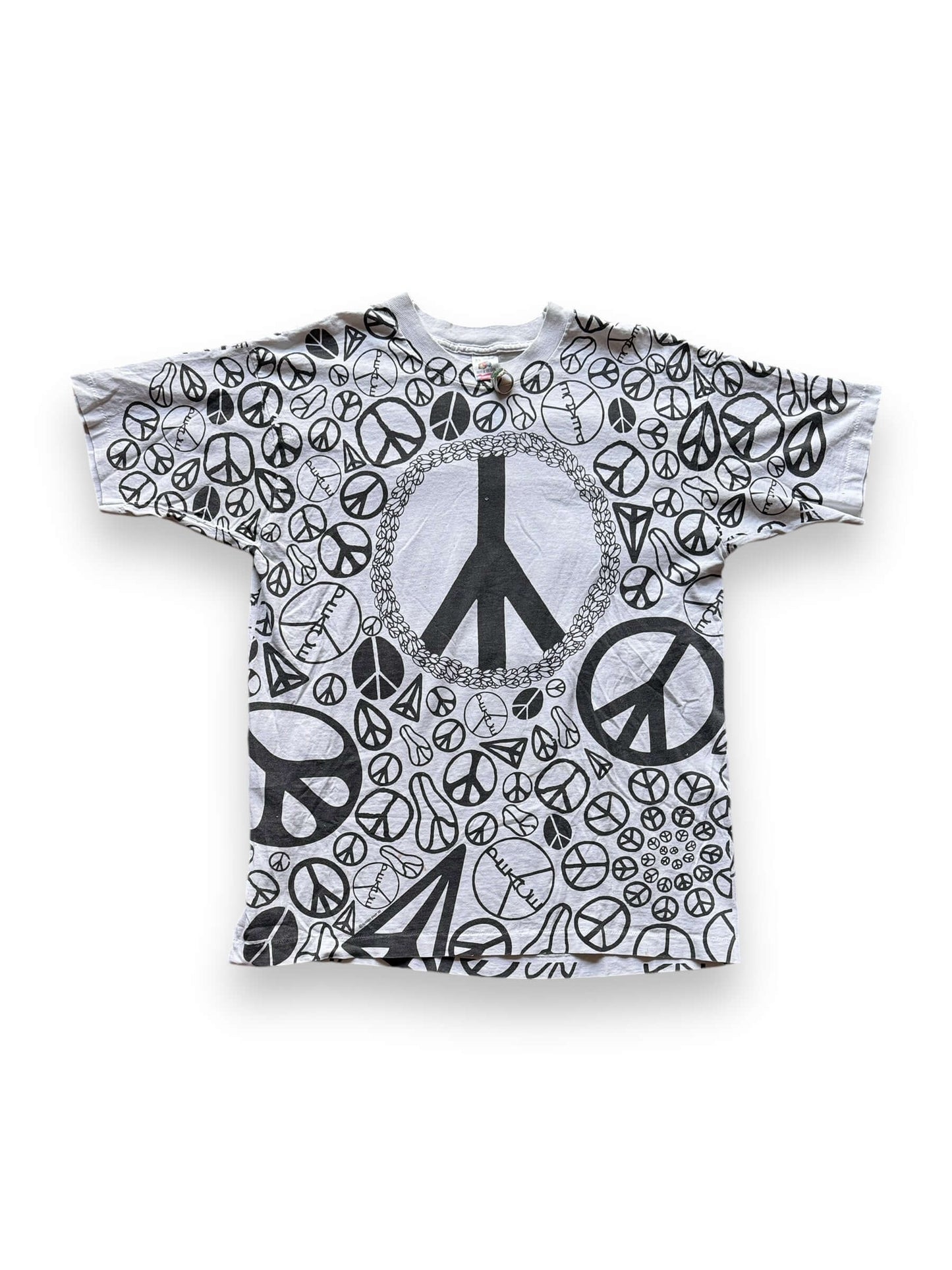 Front View of Vintage Single Stitch Peace Sign AOP Tee SZ XL