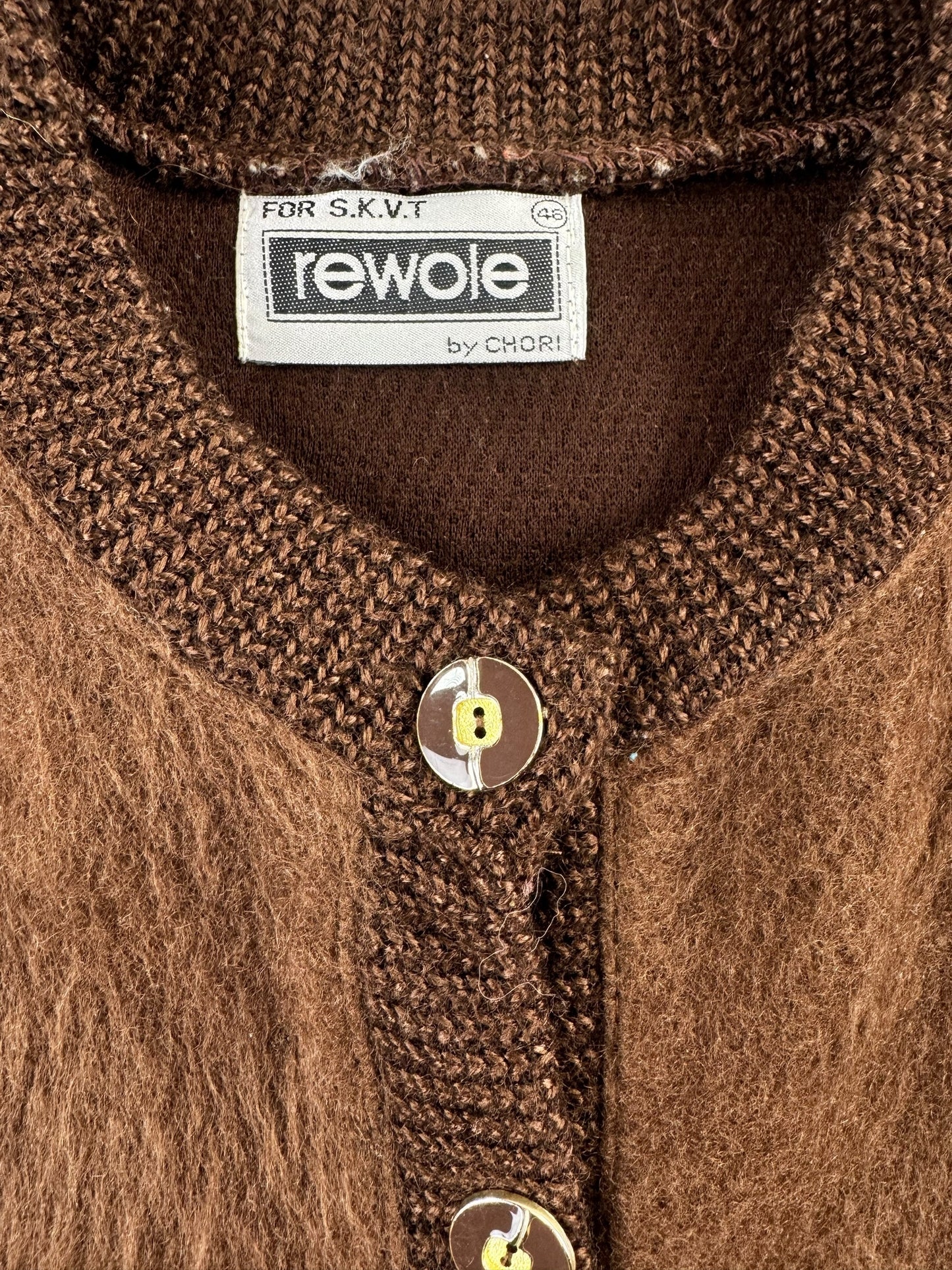 Tag view of 1980s Brown Acrylic Mohair Cardigan L