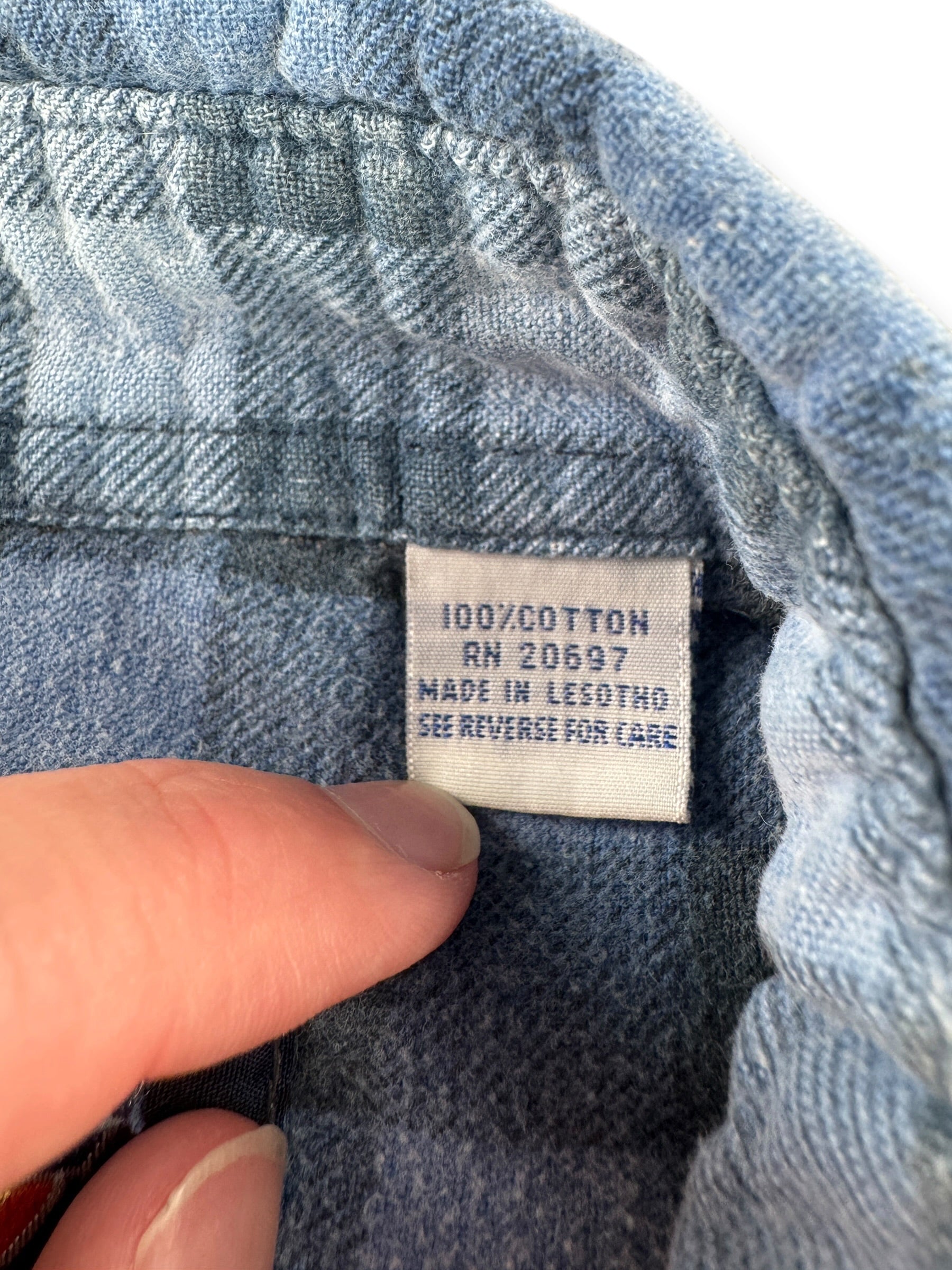 Label on Vintage Dickies Faded Blue Printed Cotton Flannel SZ XL
