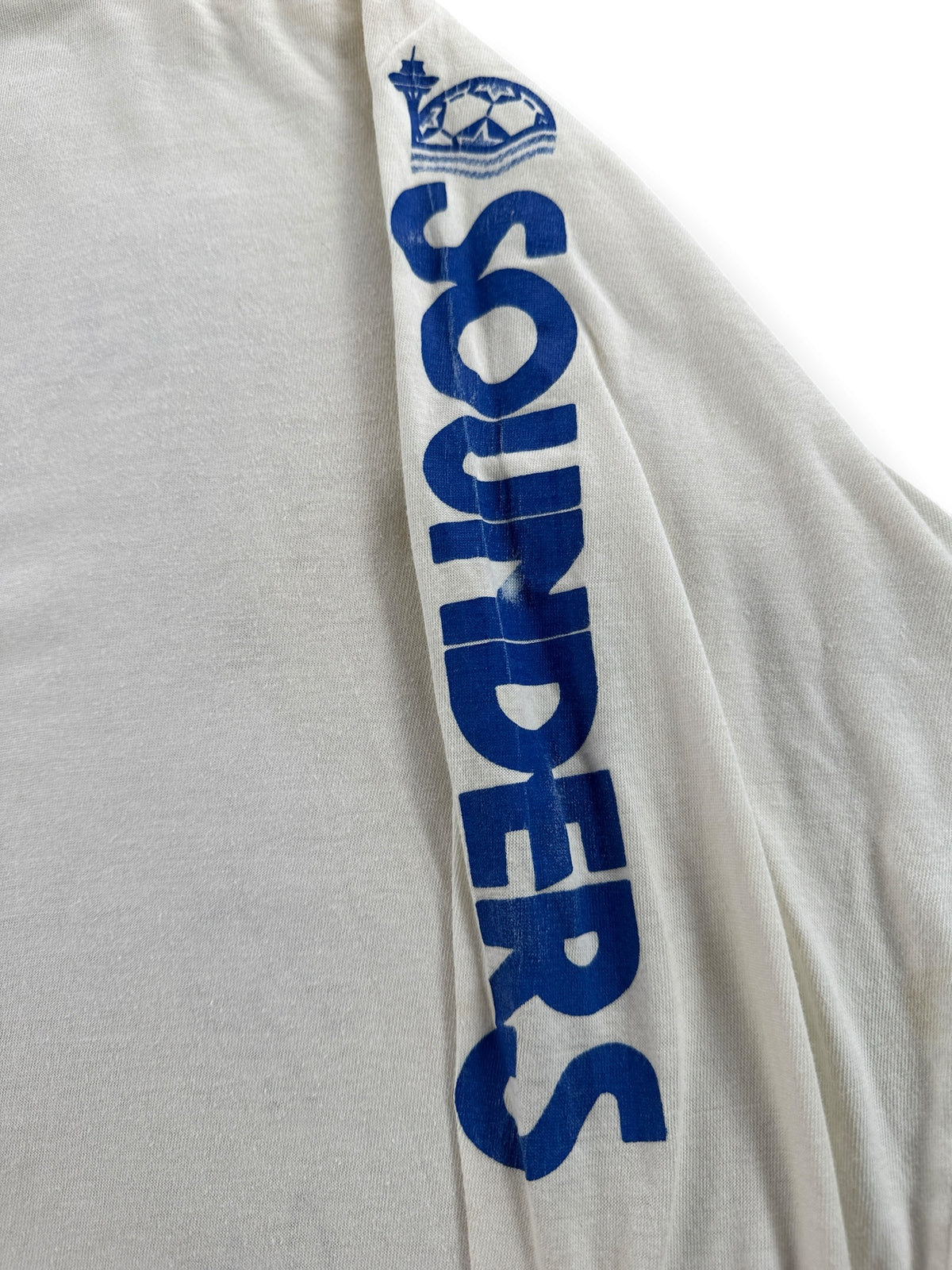 Sleeve graphic on Vintage 80s Sounders Signed LS Tee SZ L