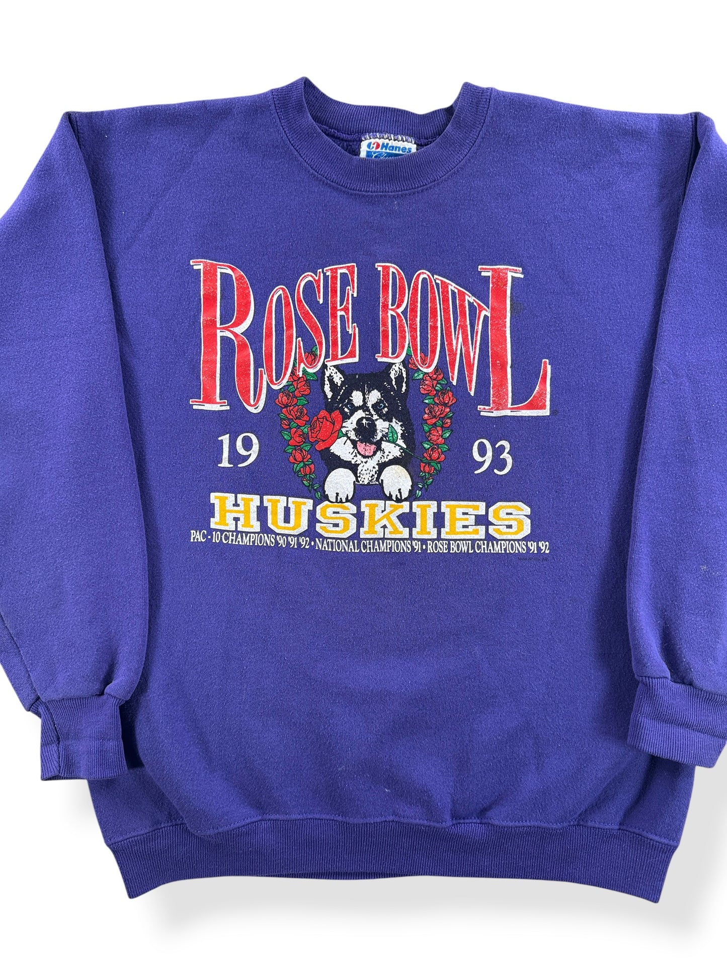Front Close Up of Vintage UW Huskies Rose Bowl Crewneck SZ M