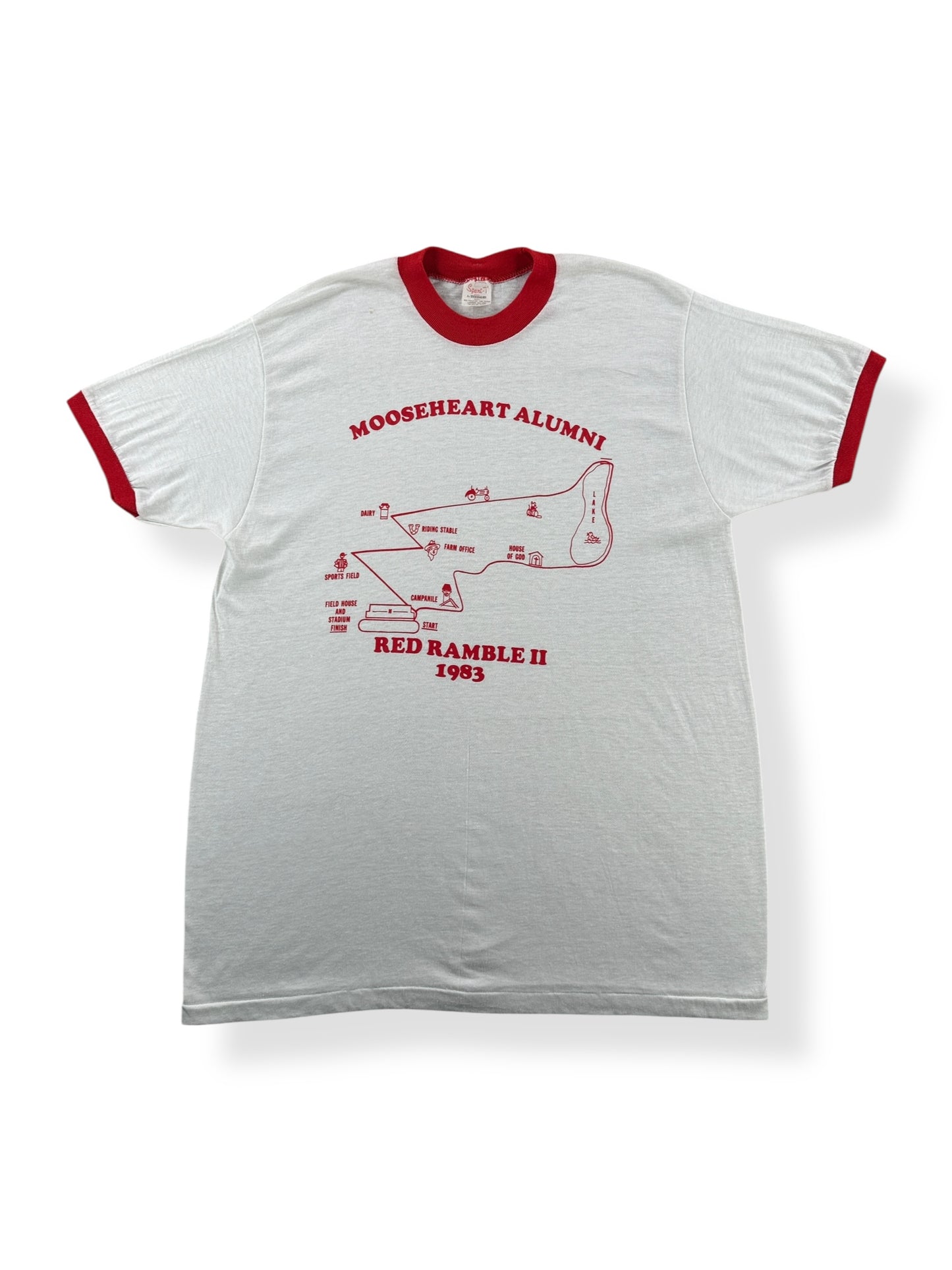 Front of Vintage Moose Heart Running Ringer Tee SZ M