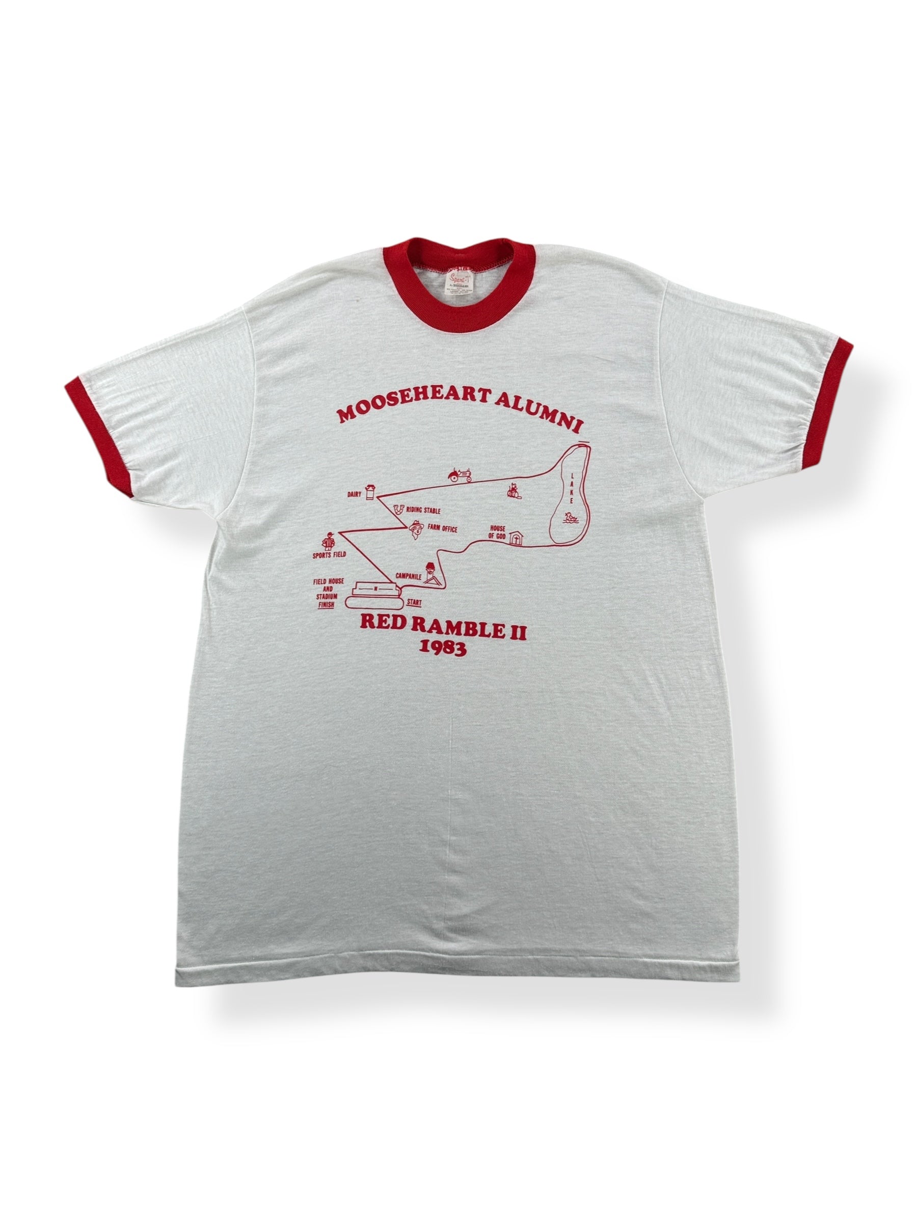 Front of Vintage Moose Heart Running Ringer Tee SZ M