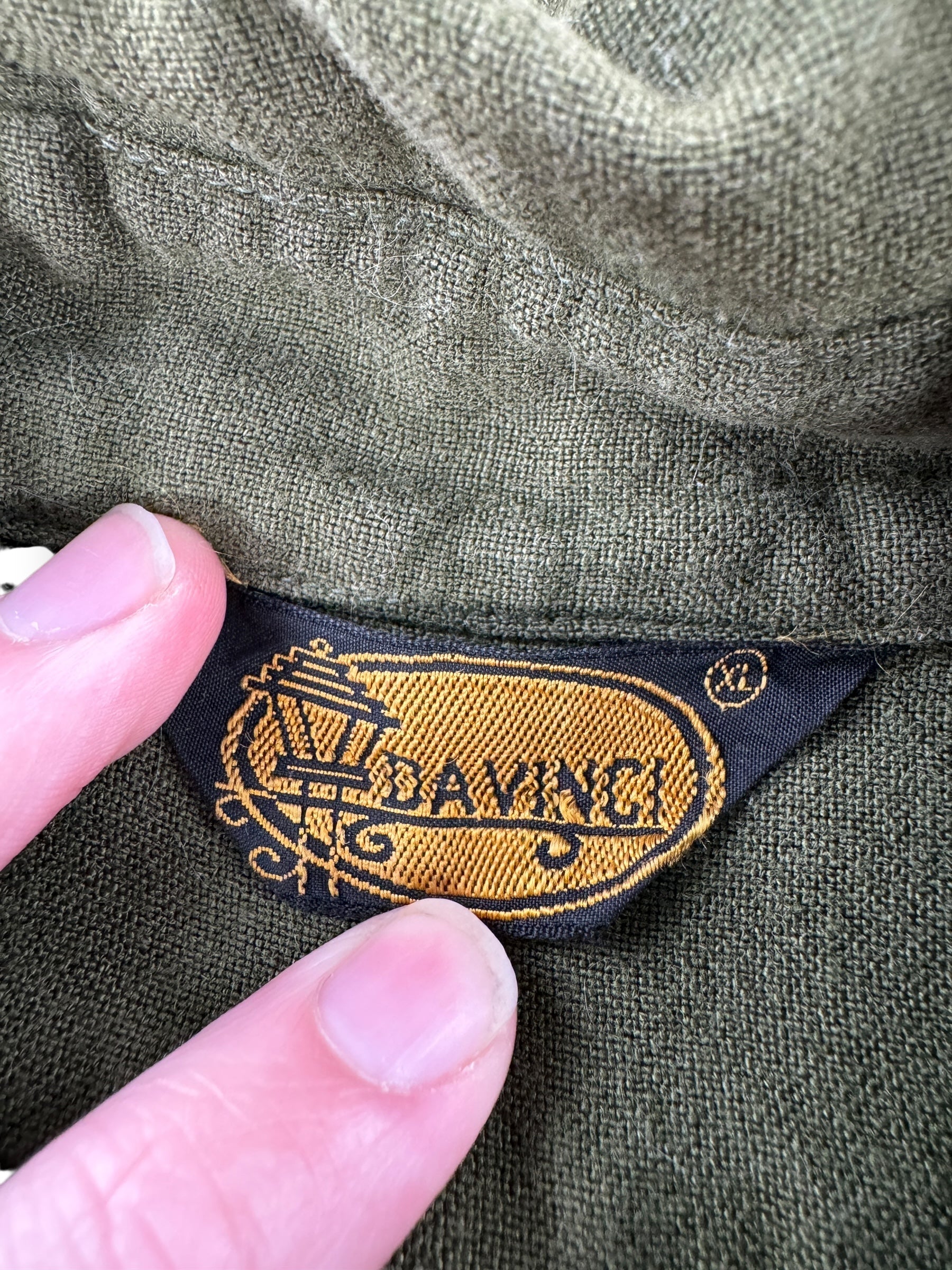 Tag on Vintage Dark Green Davinci Rayon Shirt SZ L