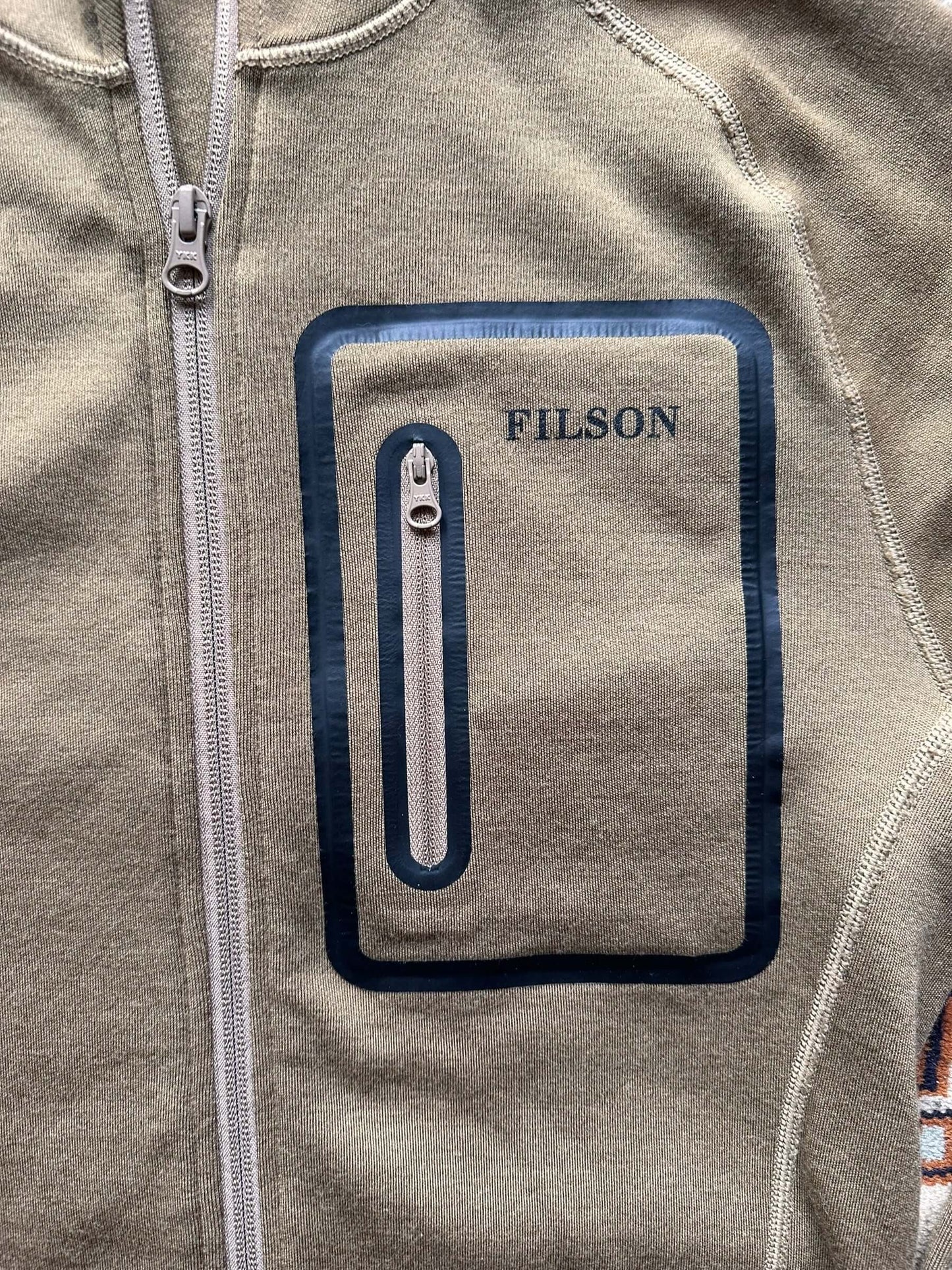 Front Pocket on Filson 400G Merino Wool Zip Up Hoodie SZ M |  Barn Owl Vintage Goods | Filson Bargain Outlet Seattle