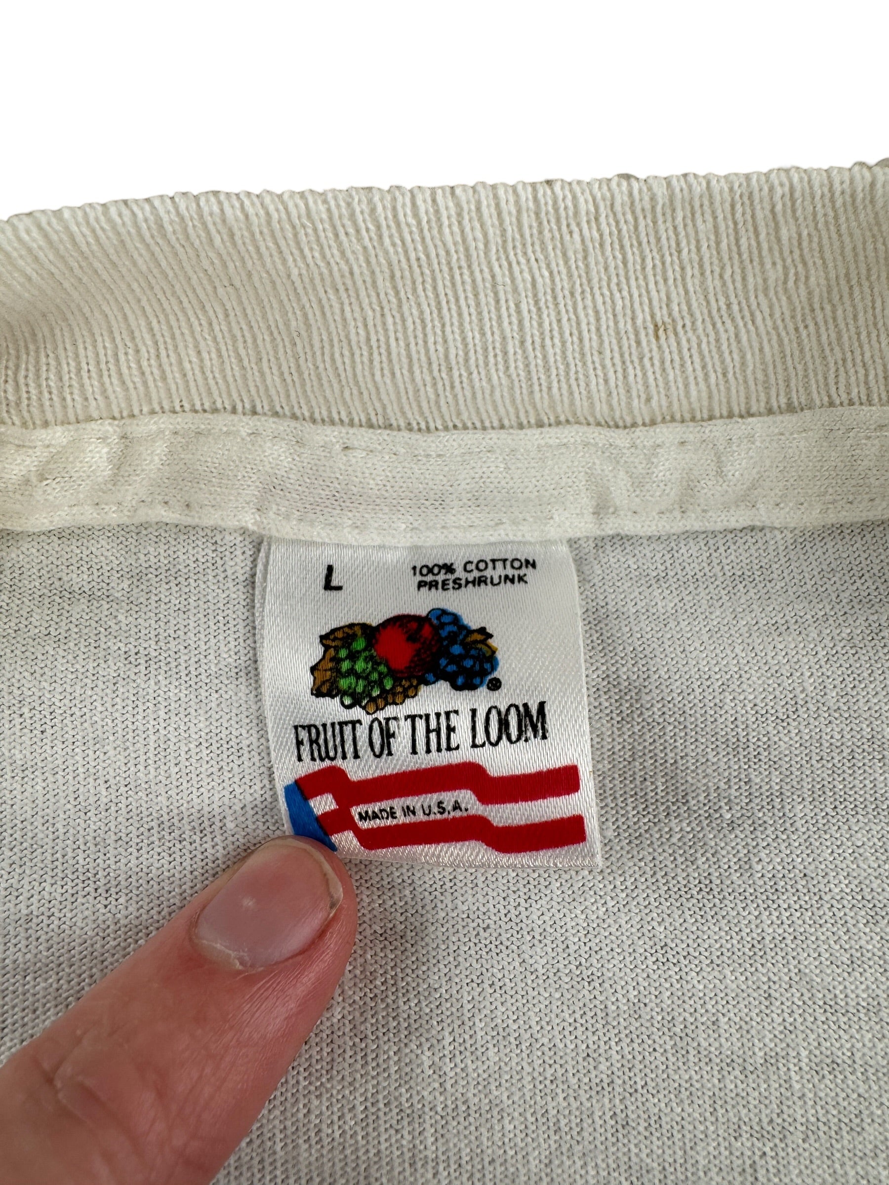 Tag on Vintage 100% Cotton Fruit Of The Loom Blank White Tee SZ L (Fits M)