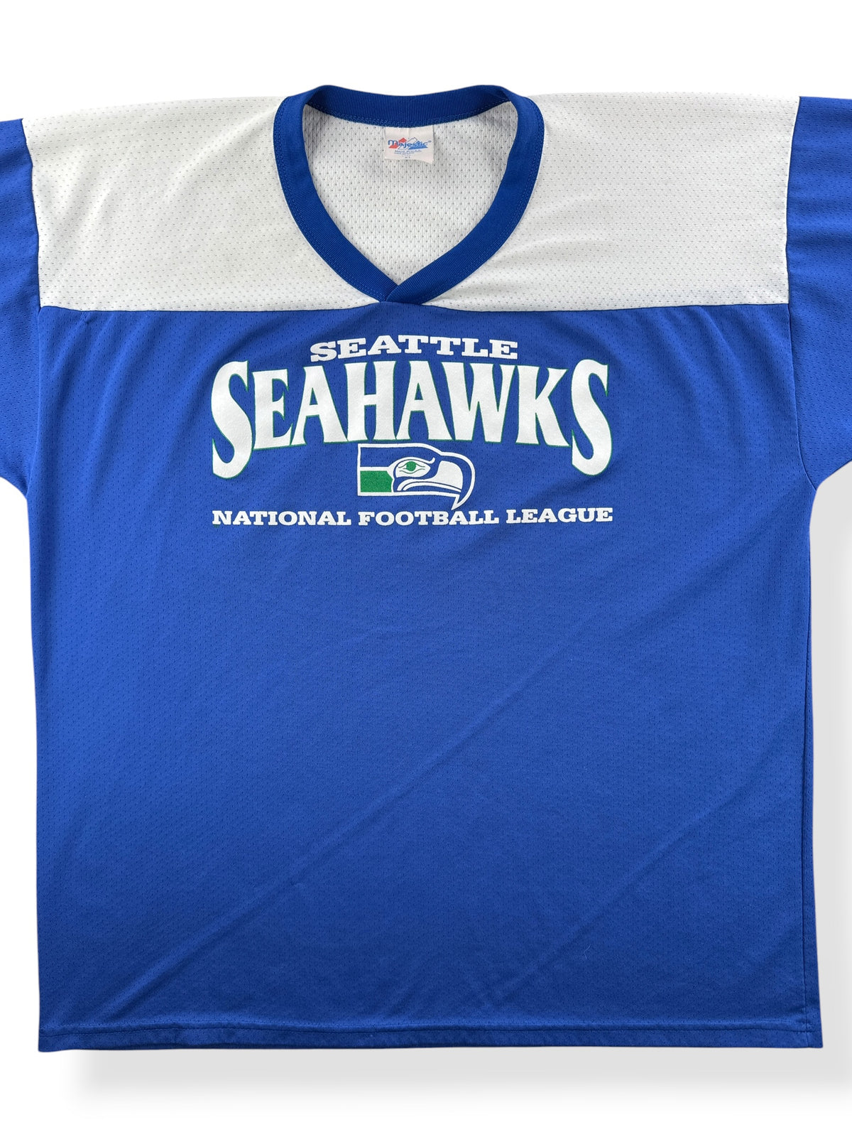 Close-up of Vintage Seahawks Polyester Jersey SZ XL