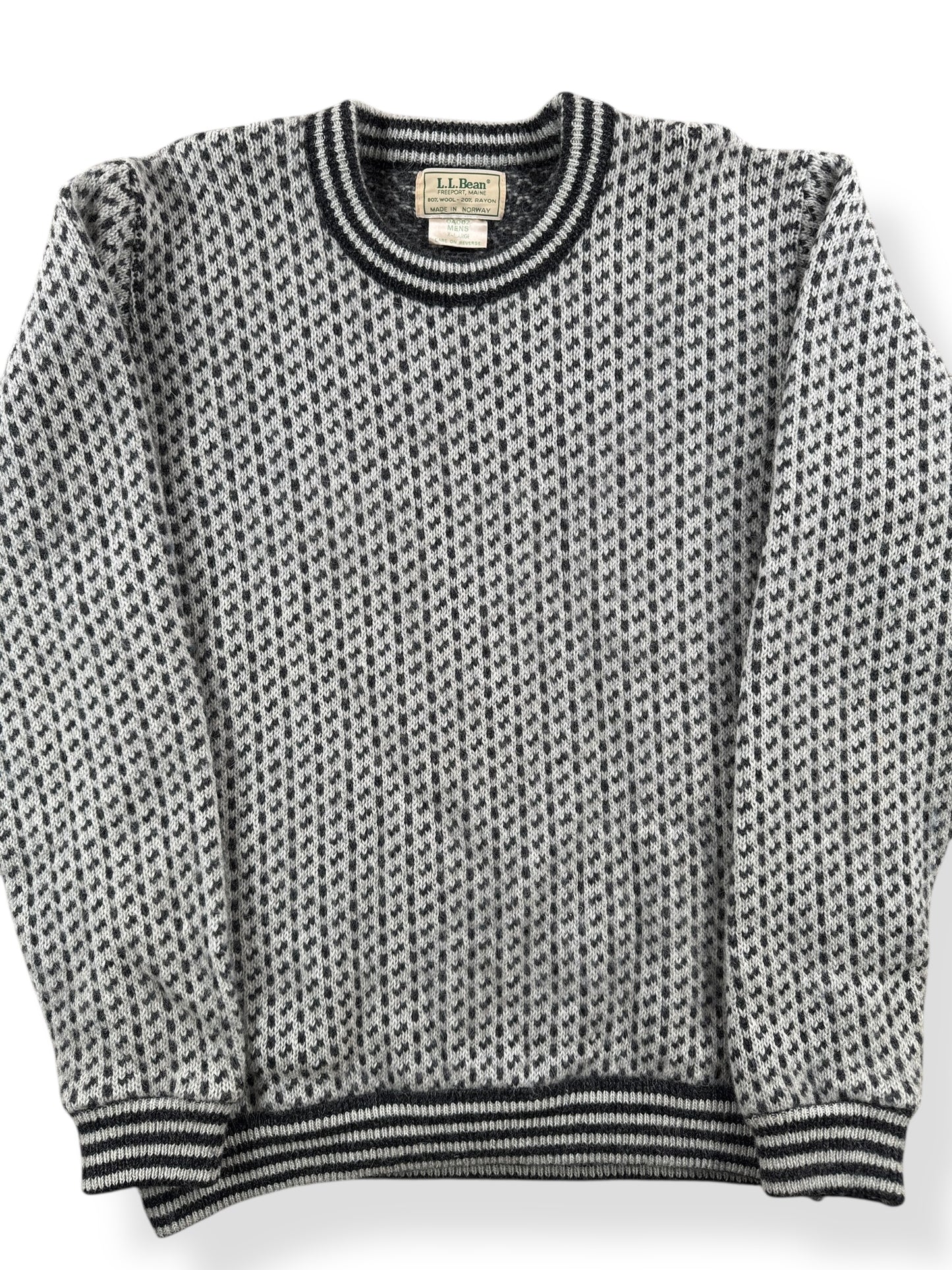 Front Close Up of Vintage L.L. Bean Nordic Birdseye Sweater SZ XL