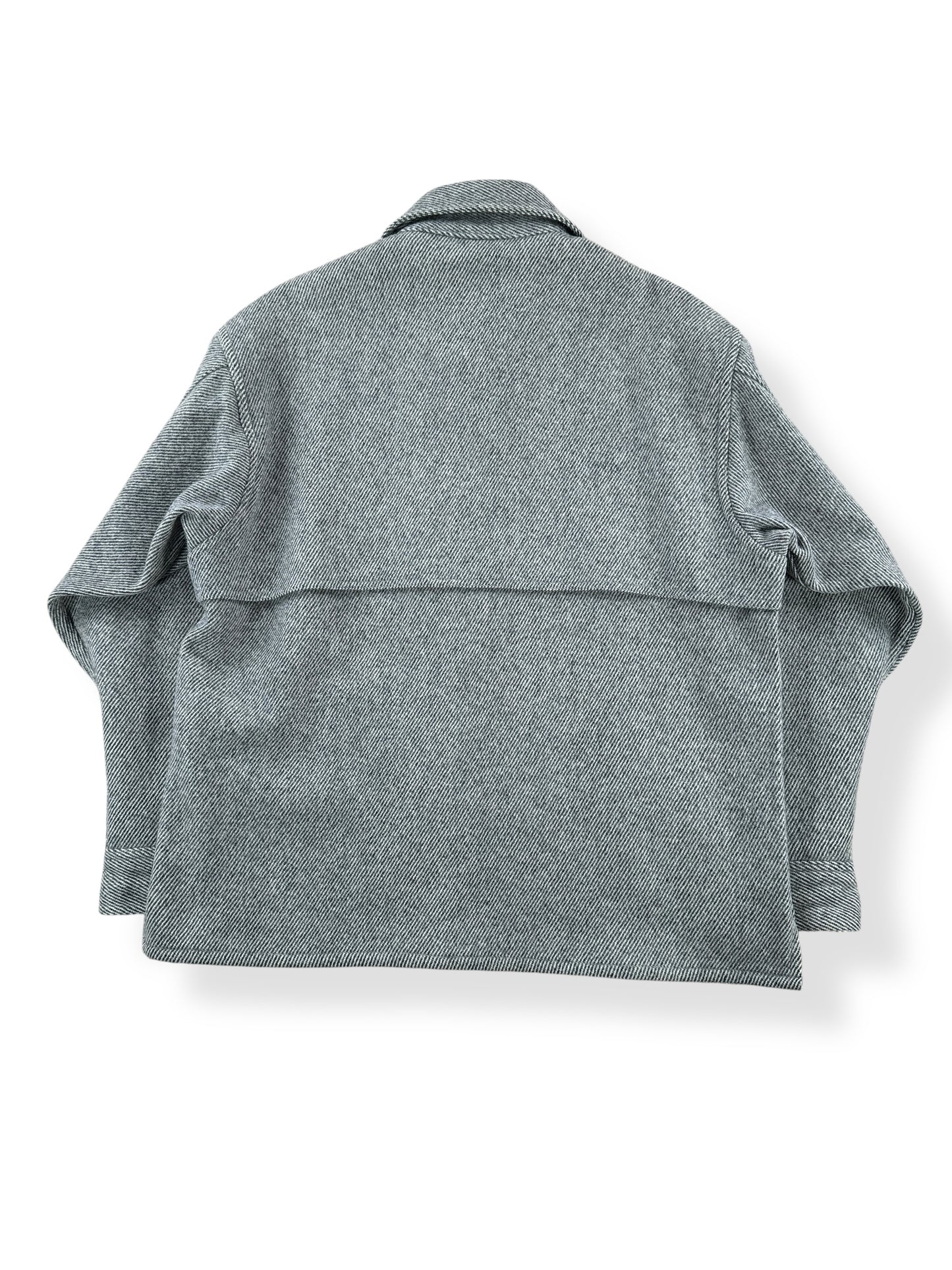 Back of Vintage Johnson Woolen Mills Grey Herringbone Jacket SZ XL