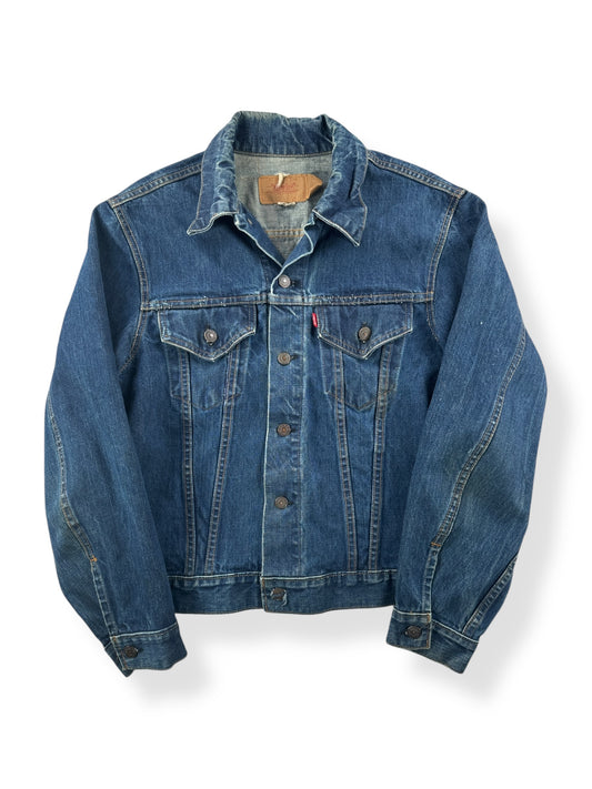 Front of Vintage 70s Era 70505 Levi's Dark Wash Trucker Jacket SZ 42