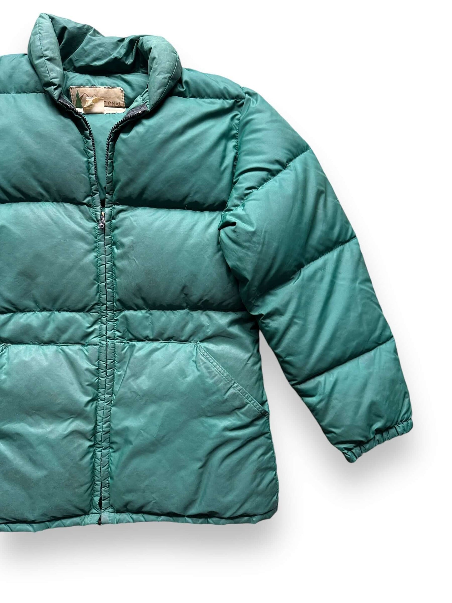 Front Left View of Vintage Ladies Green REI Puffer Jacket SZ M