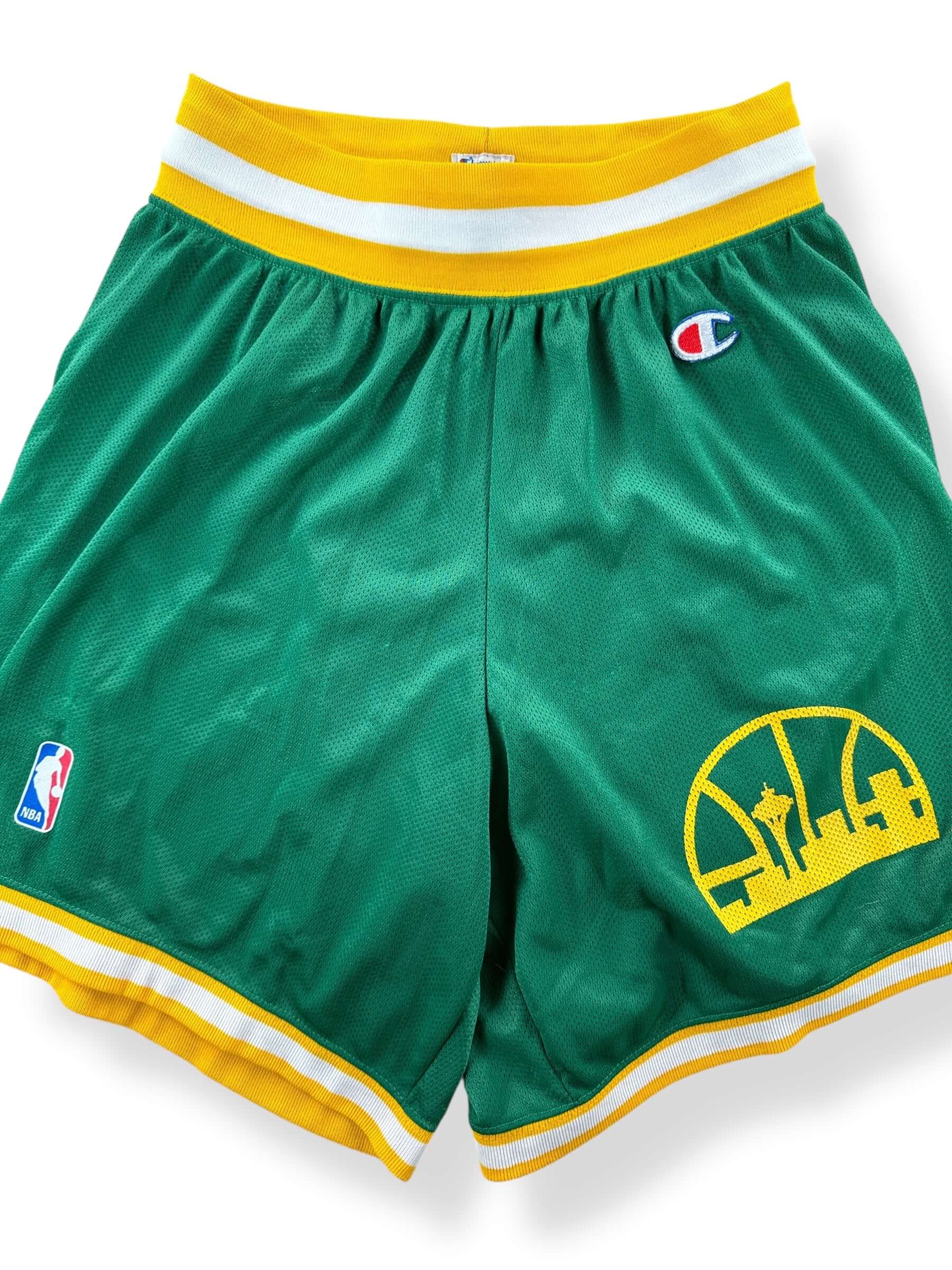 Front Close Up of Vintage 80s Champion Sonics Athletic Shorts M