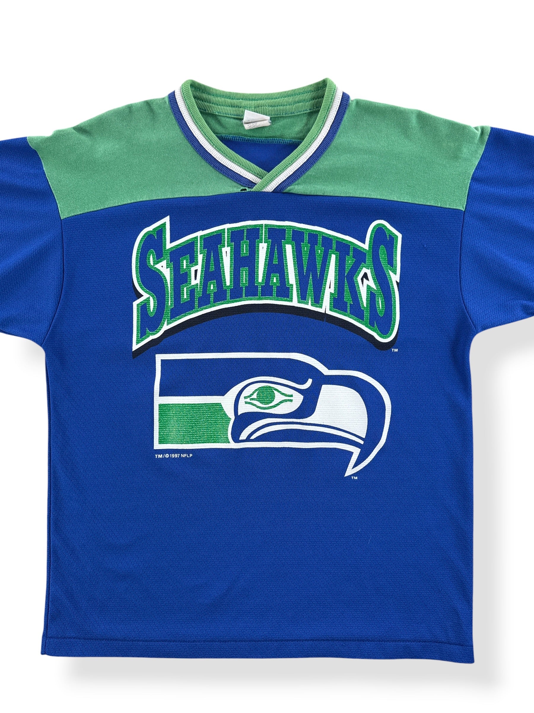 Front Close Up of Vintage Seahawks Jersey SZ M