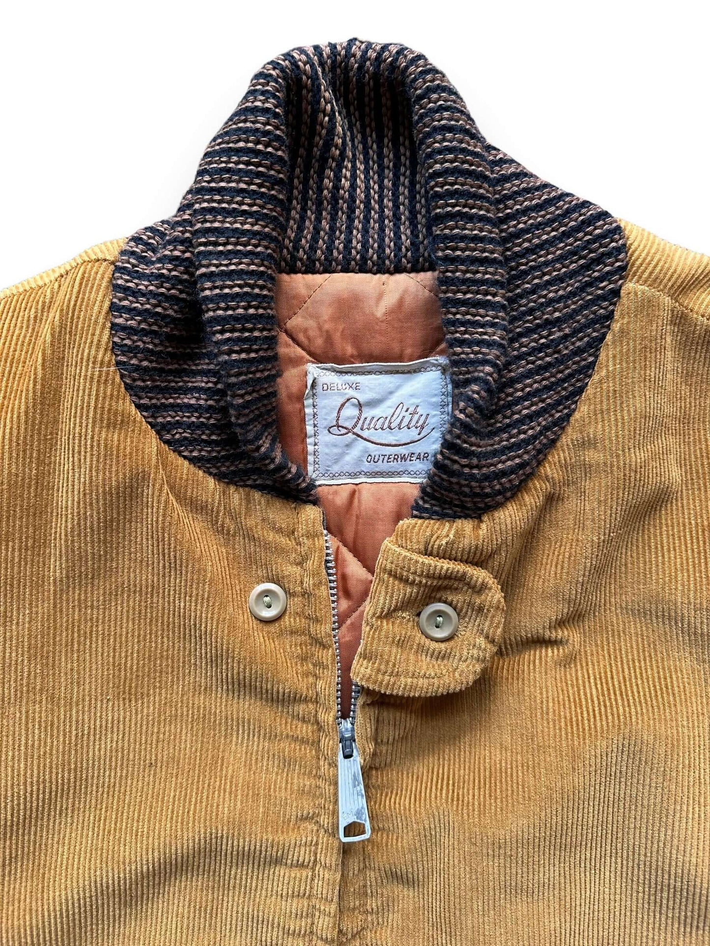 Tag View of Vintage Deluxe Quality Outerwear Corduroy Clicker Jacket SZ XL | Vintage Clicker Coat Seattle