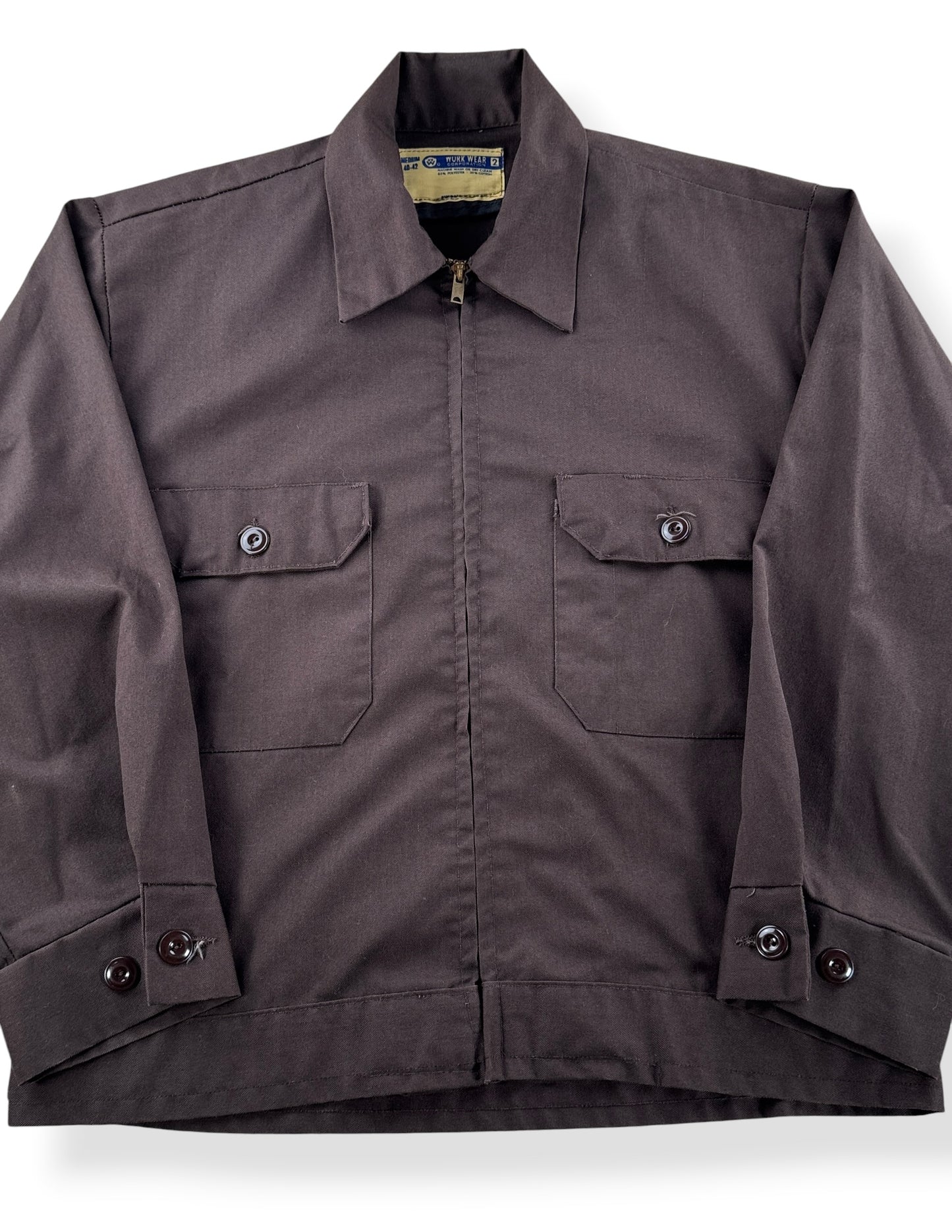 Close-up of Vintage Brown 2 Pocket Gas Station Jacket SZ M