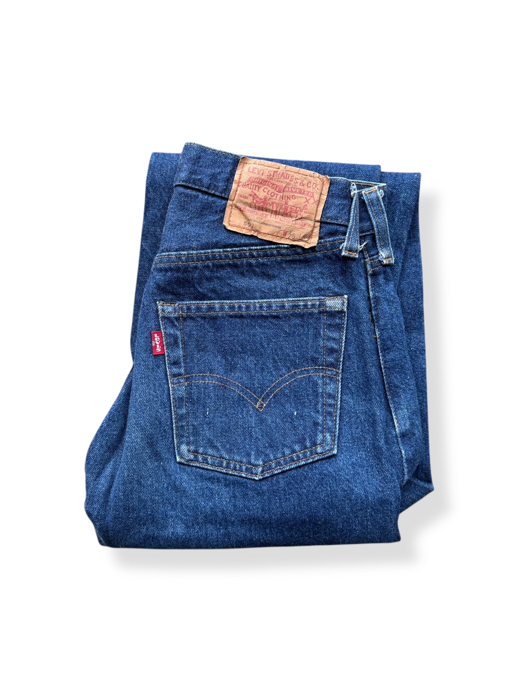 Folded Up Vintage Dark Double Stitch Levis 501 Redline Jeans W28