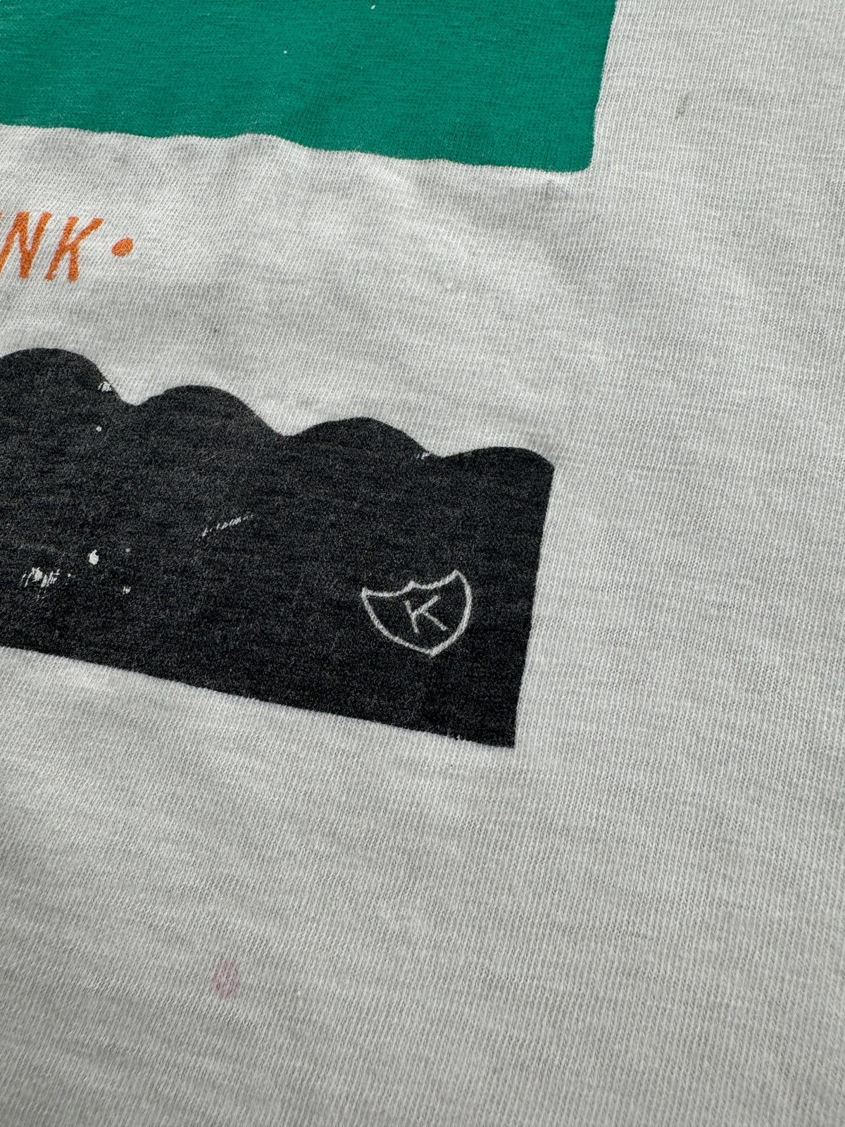 K Records logo on graphic of Vintage Halo Benders God Don't Make No Junk Tee SZ L