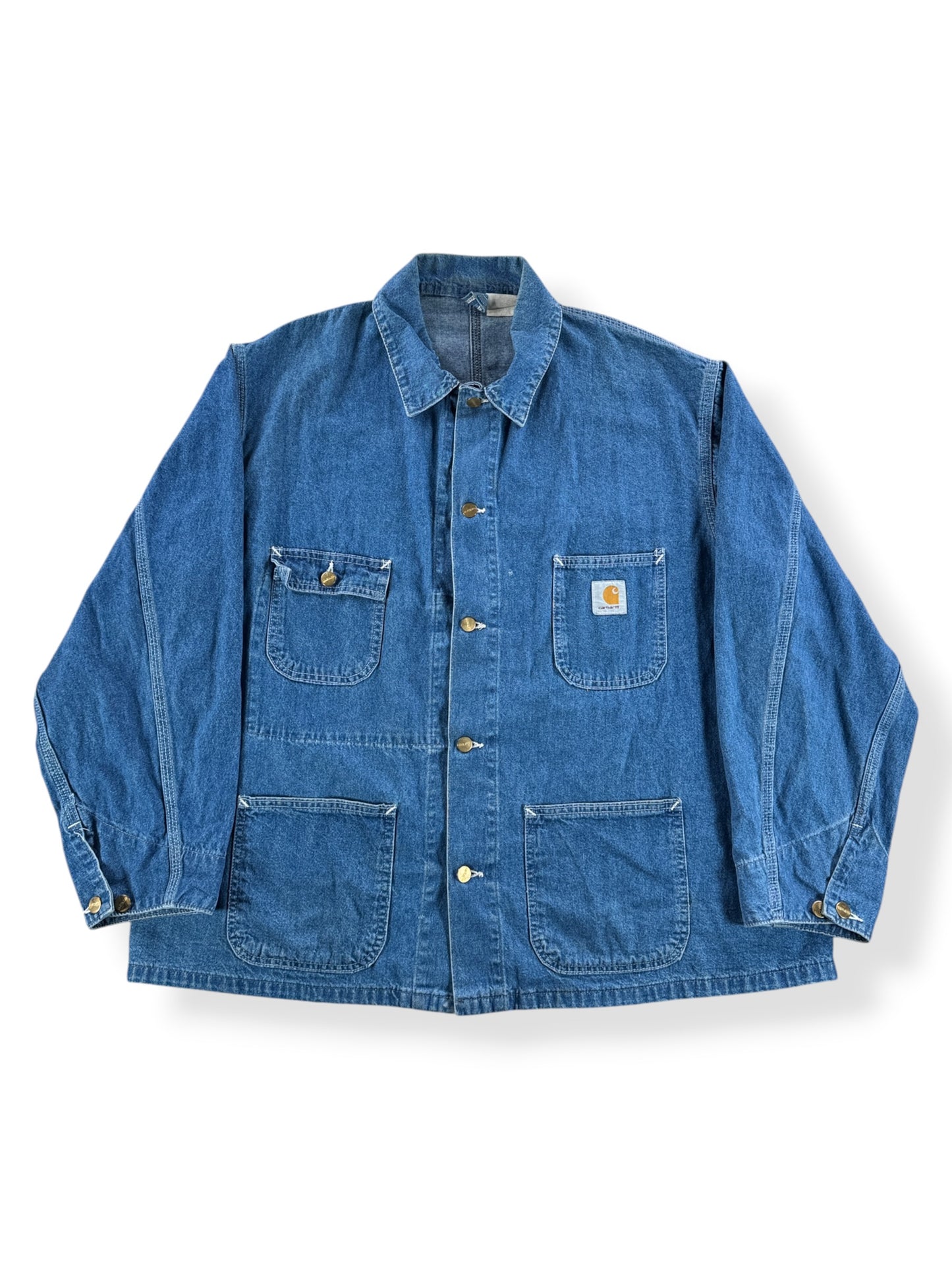 Front of Vintage MIUSA Carhartt Denim Chore Coat SZ XXL