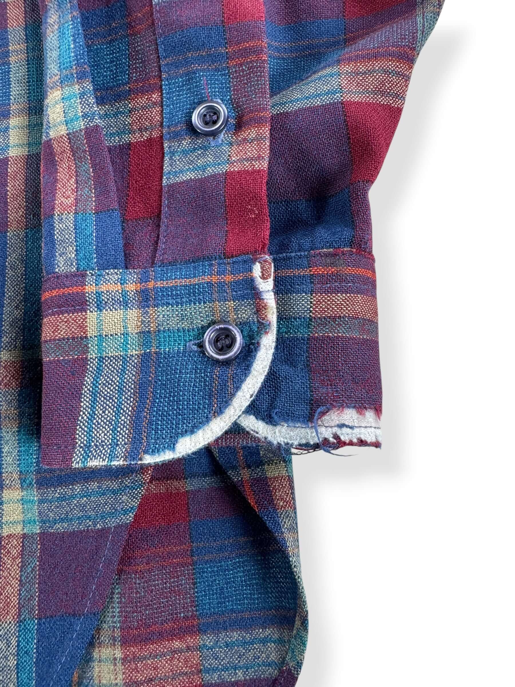 Wear on Cuff on Vintage Pendleton Navy & Maroon Flannel SZ XL - AS IS