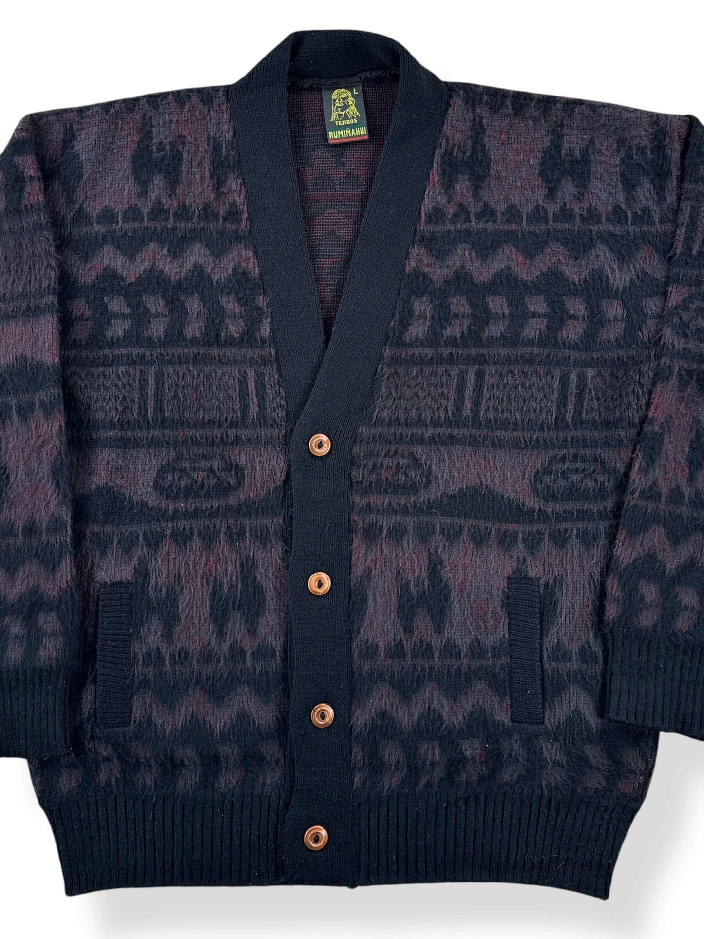 Front Close Up of Vintage Fauxhair Cardigan SZ L