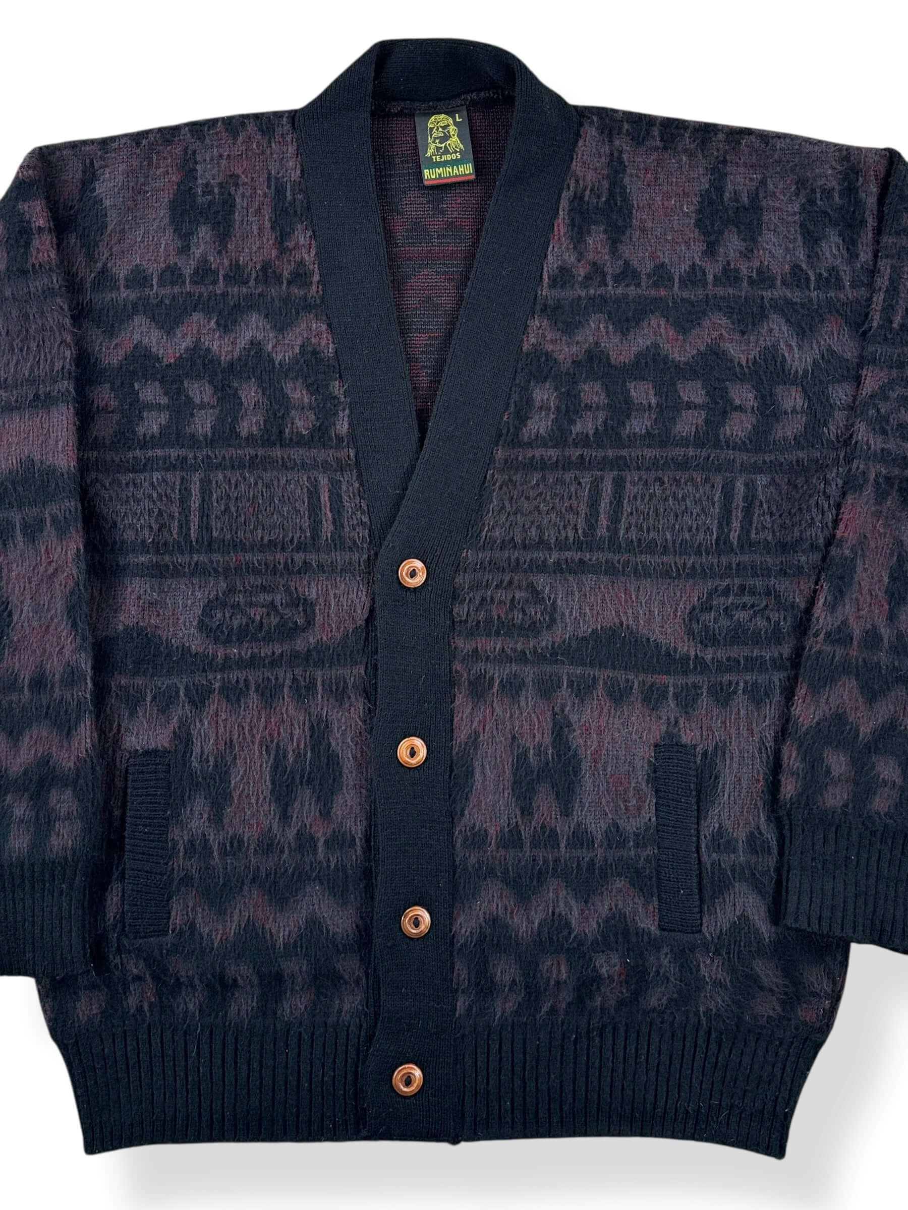 Front Close Up of Vintage Fauxhair Cardigan SZ L