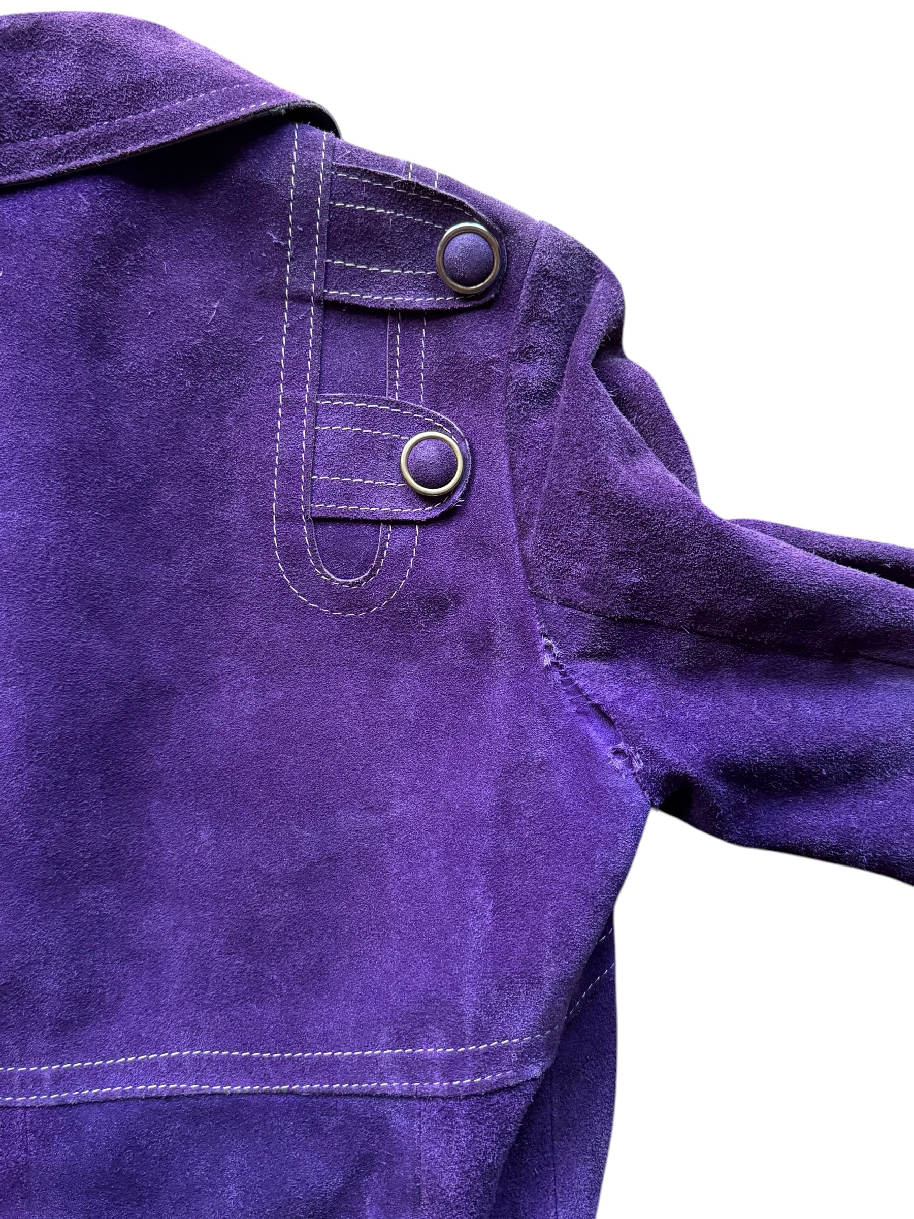 Loose seam back right armpit 1960s Purple Suede Trench Coat S