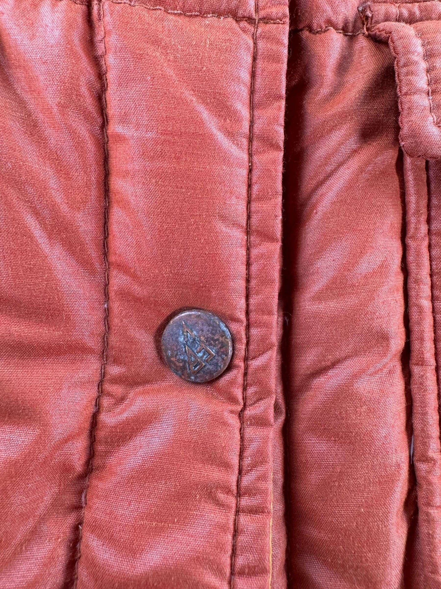 Rusted Button on Vintage Quilted Eddie Bauer Shacket SZ S