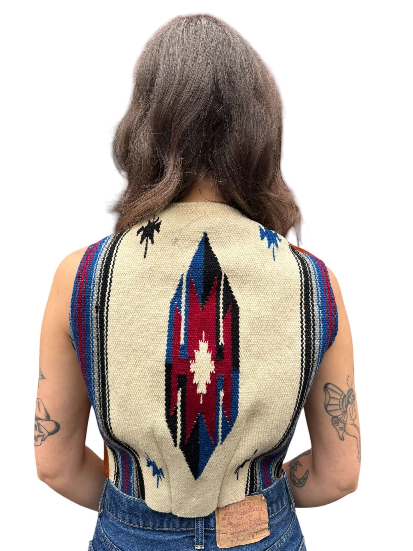 Back view of 1930s Pioneer Wear Chimayo and Suede Vest S