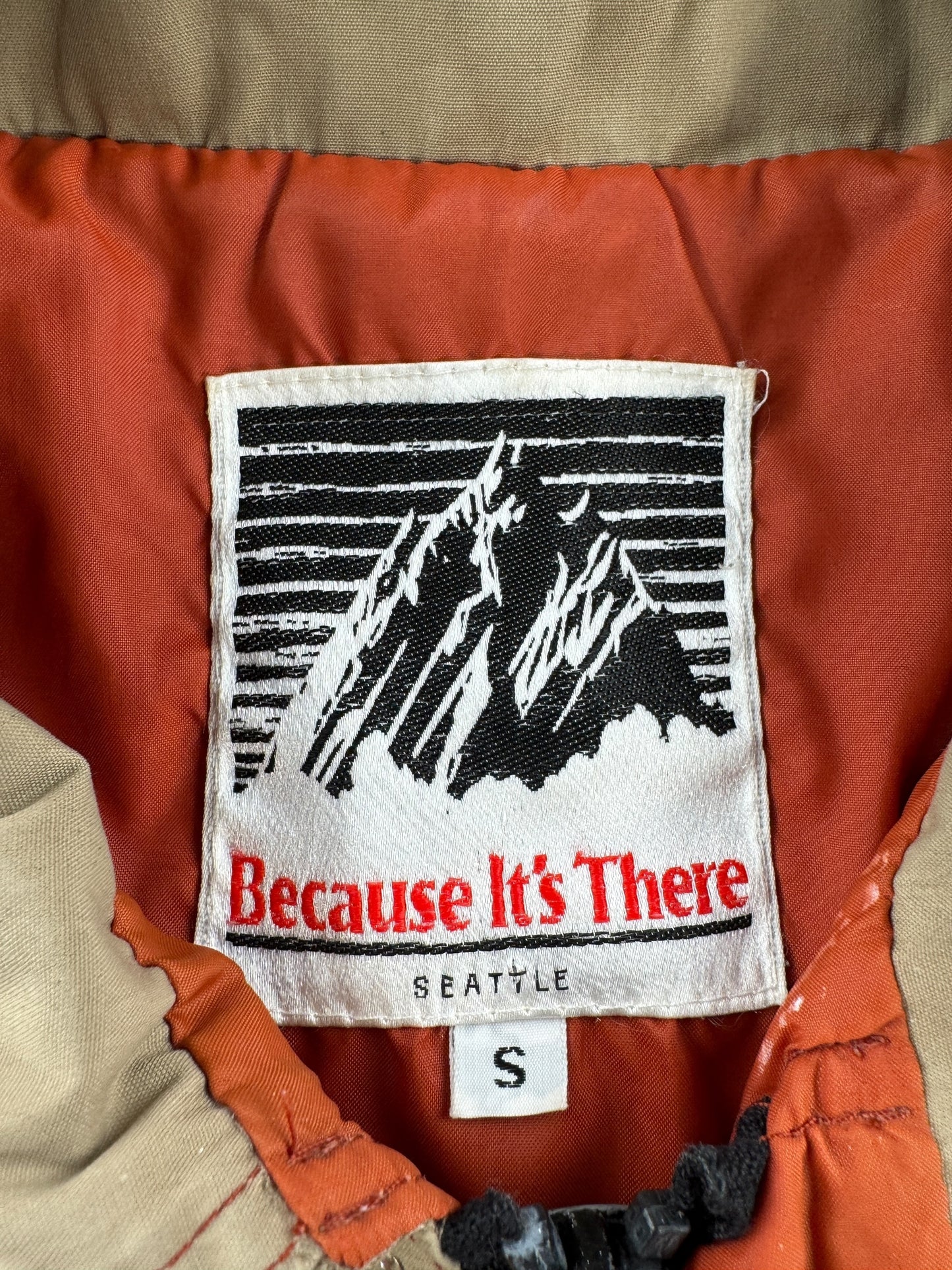 Label on Vintage Because It's There Painters Parka SZ S AS IS