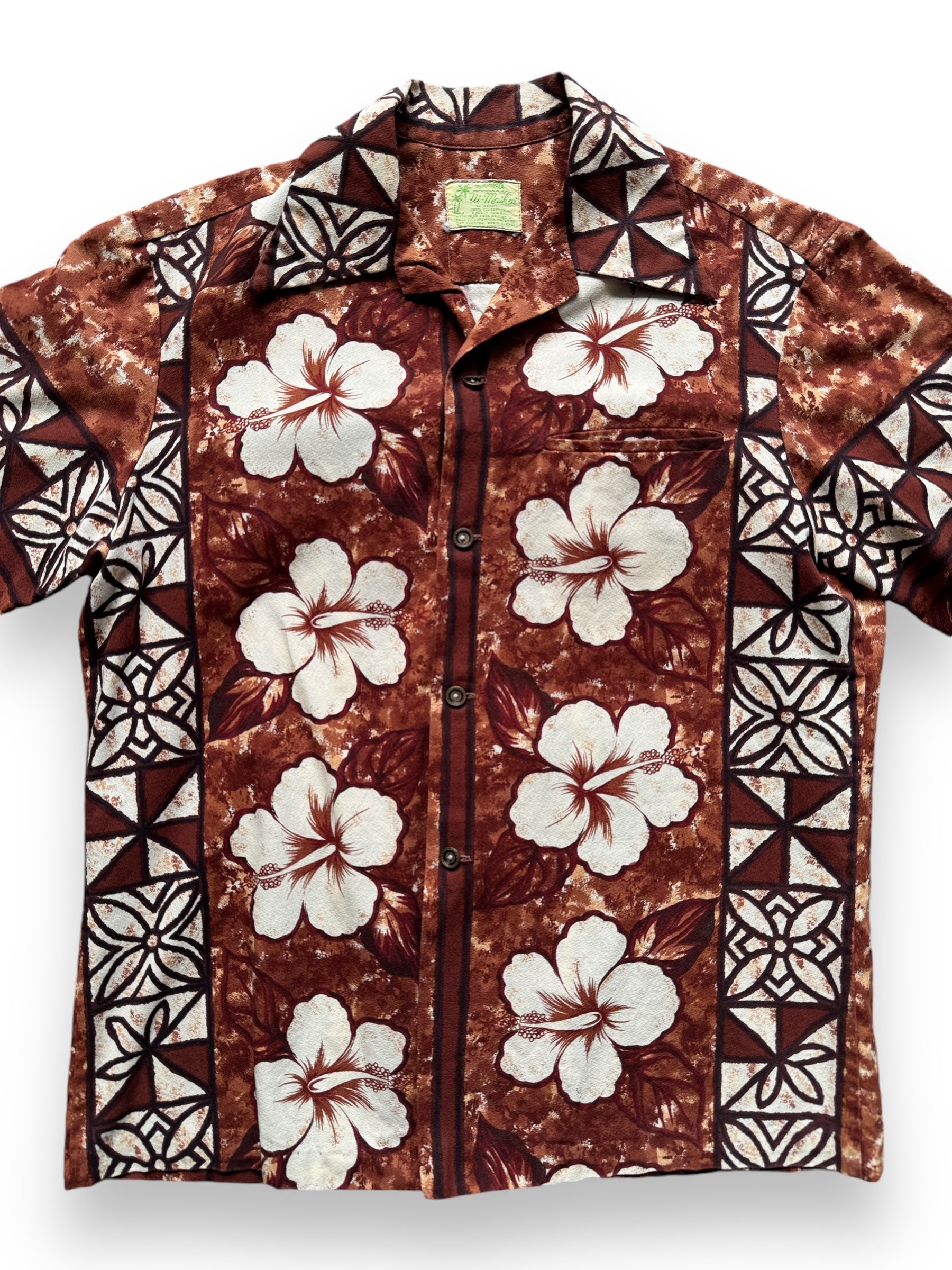 front close up of Vintage Ui-Maikai Aloha Shirt SZ M