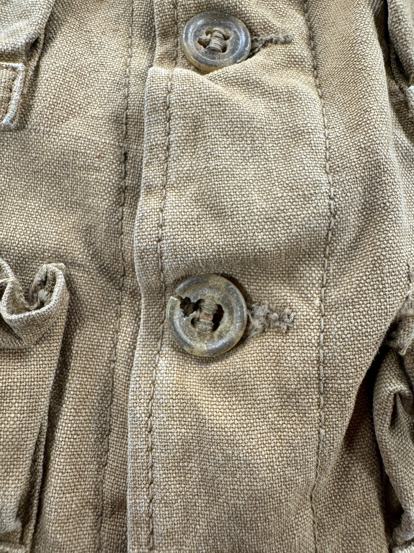 Cracked Button on 40s Era Hunting Vest w/ Denim Alterations SZ M