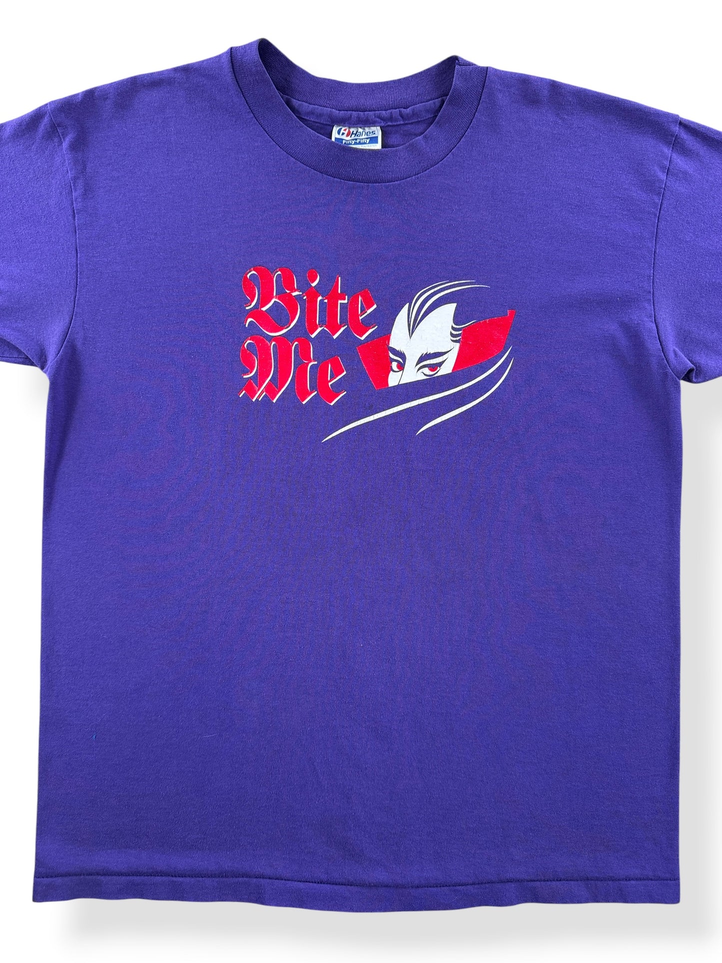 Front Close Up of Vintage Bite Me Boo Cris Creep Tee SZ L