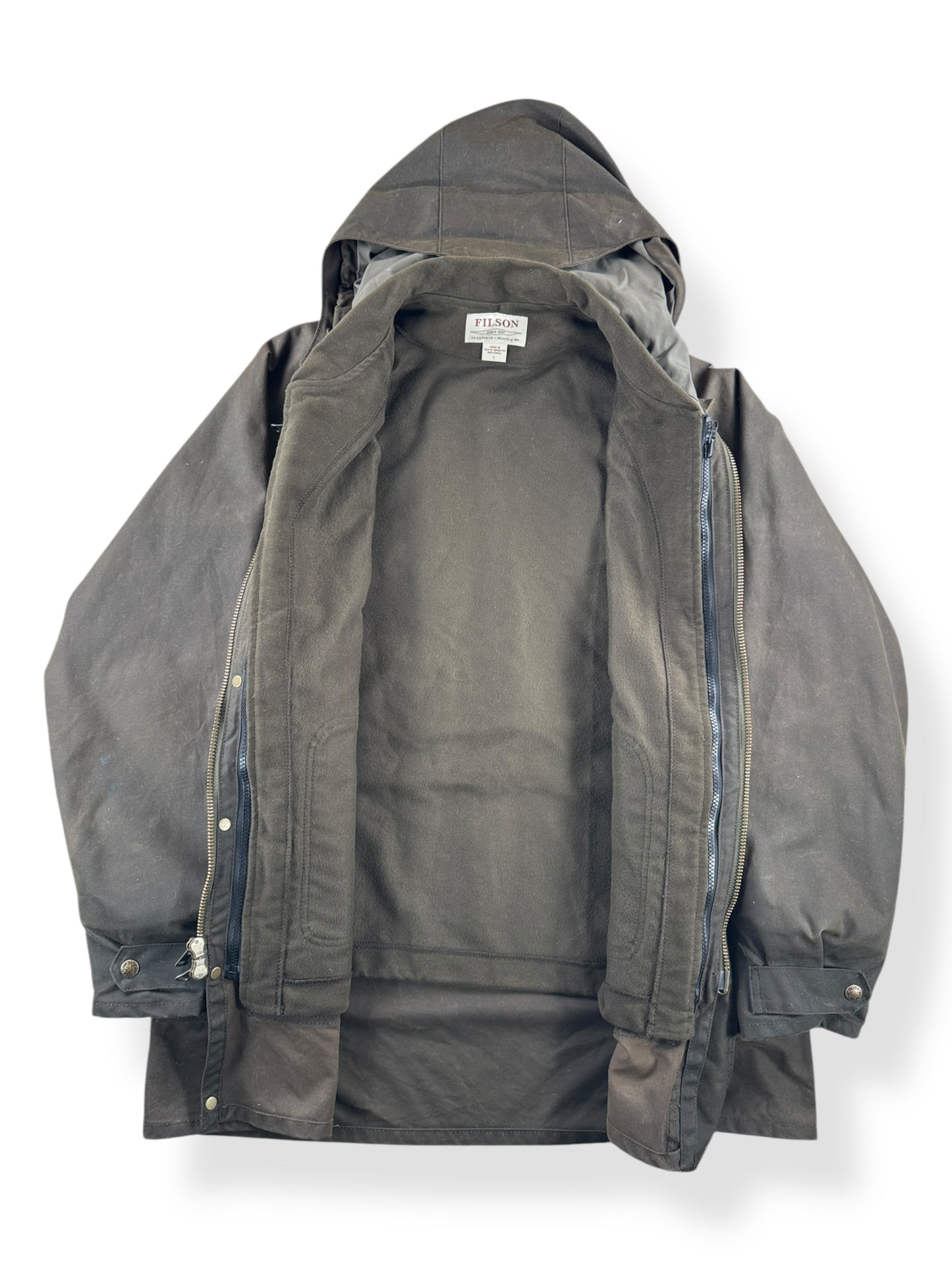 Inside of Filson All Season Rain Jacket With Liner SZ M