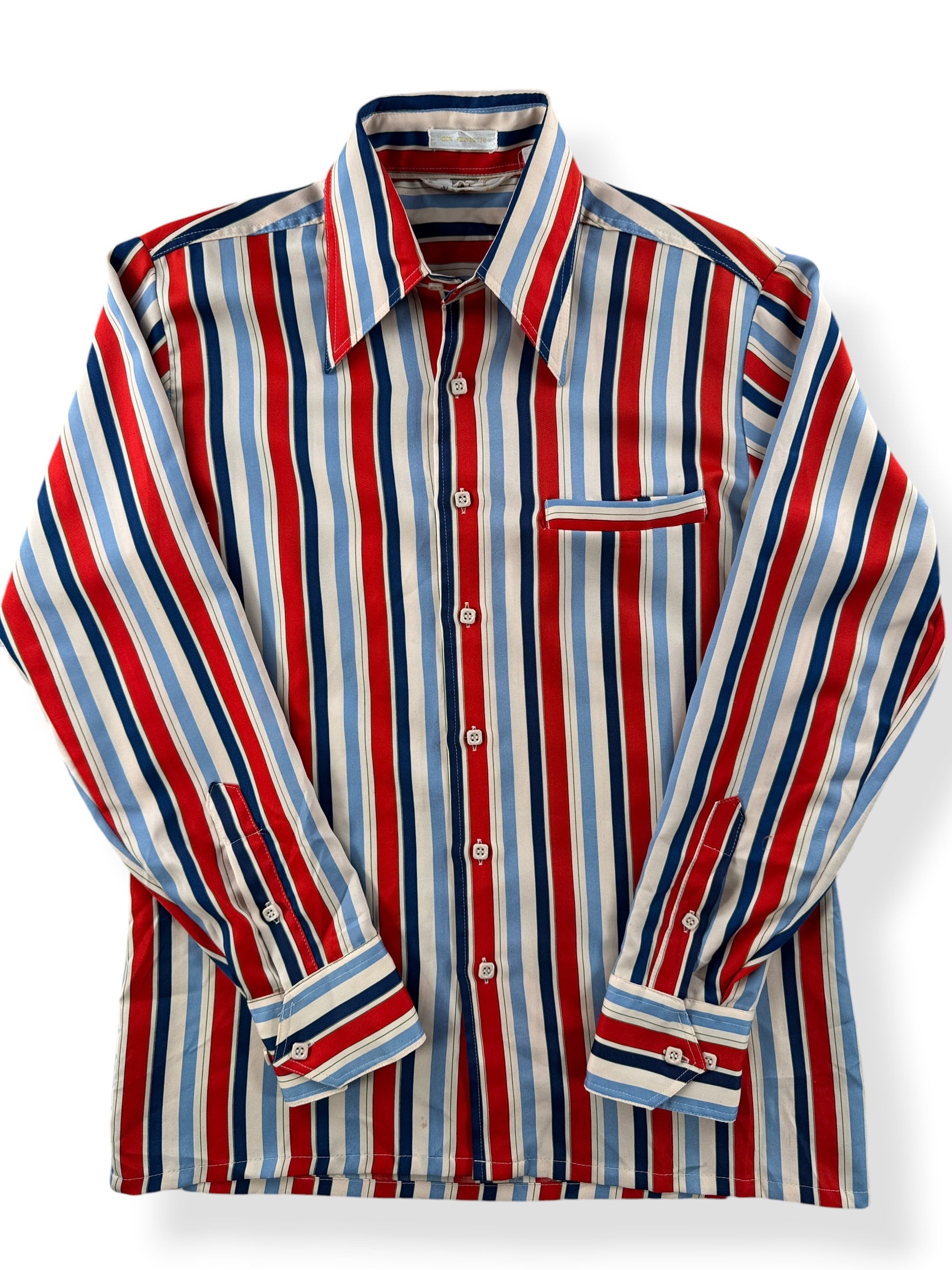 Close-up of Vintage 70s Polyester Striped Shirt SZ M