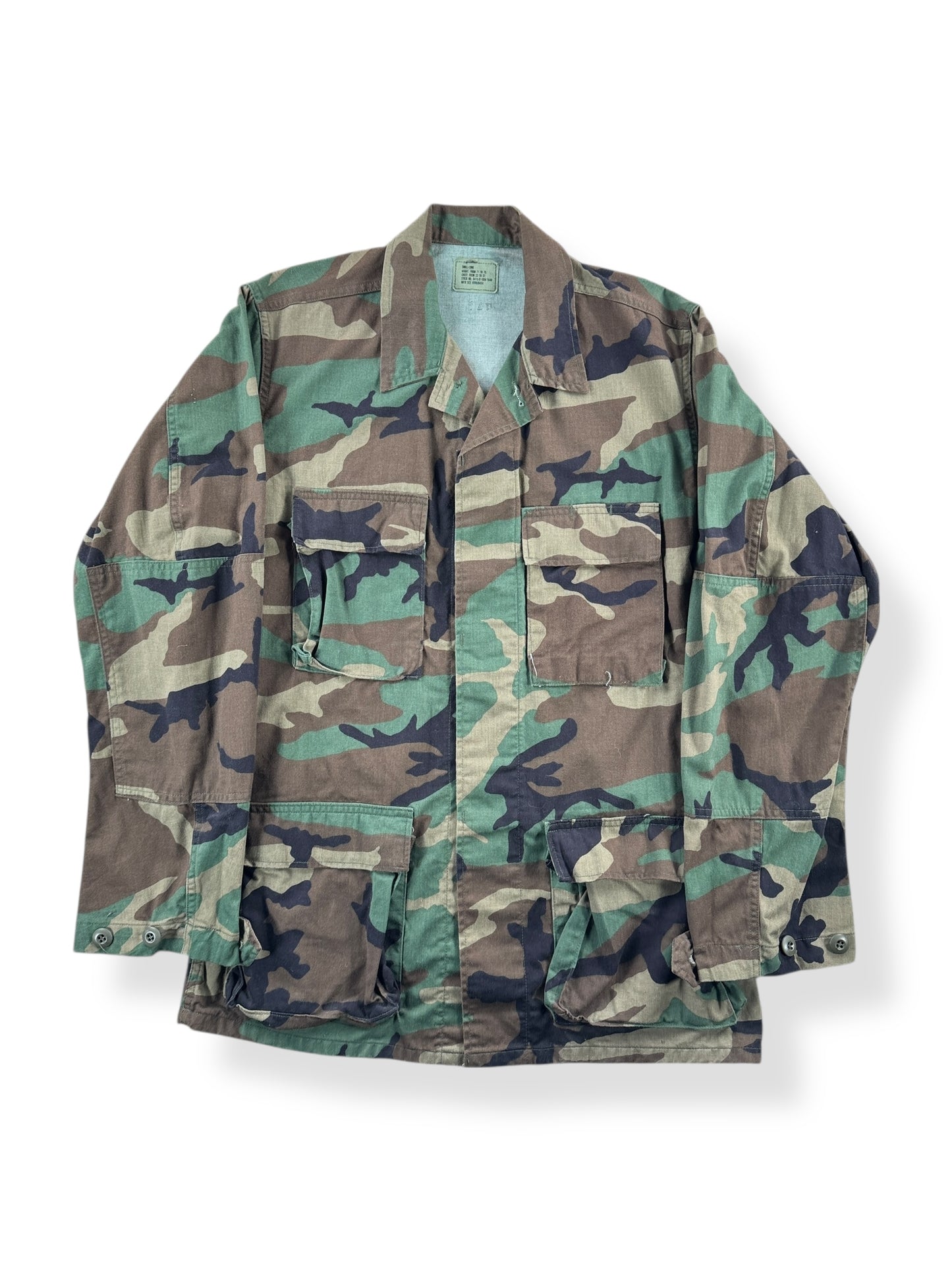 Front of Vintage Woodland Camo Military Top SZ S