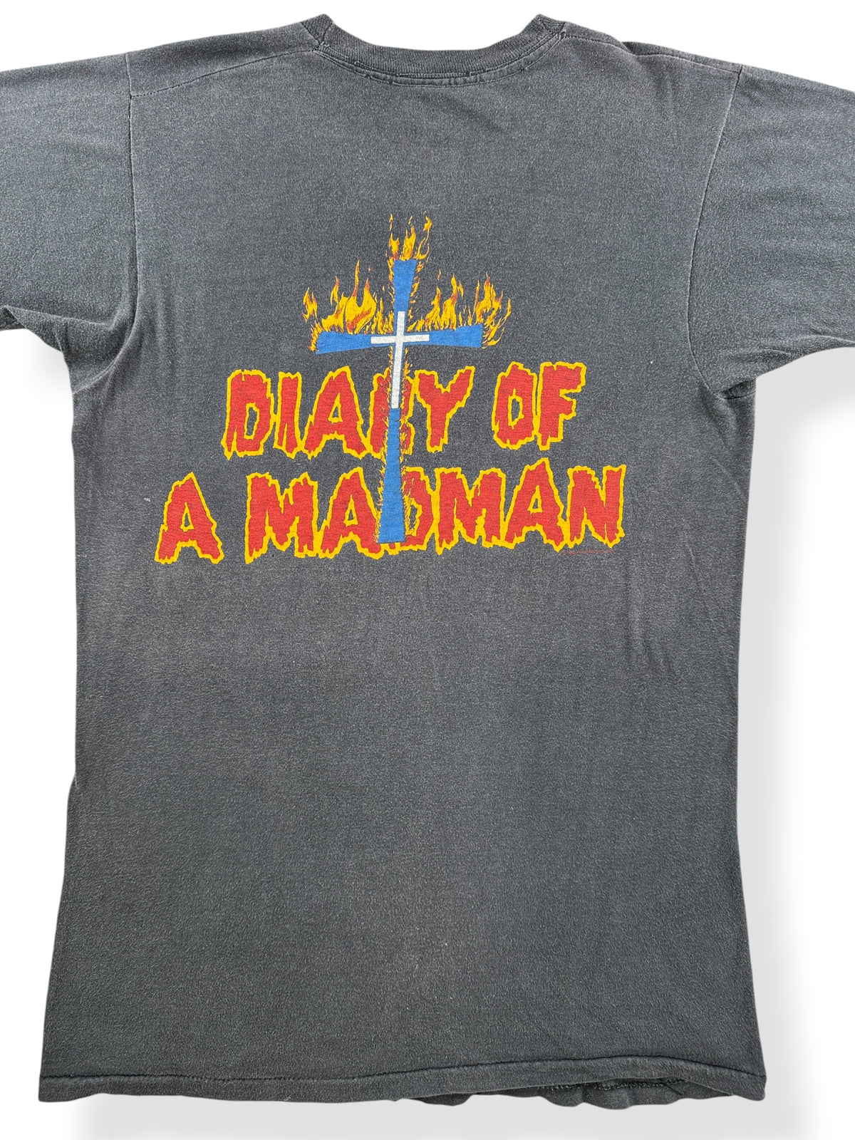 Close-up of back of Vintage '82 Ozzy Osbourne Diary of a Madman Executioner Tee SZ L (Fits S)