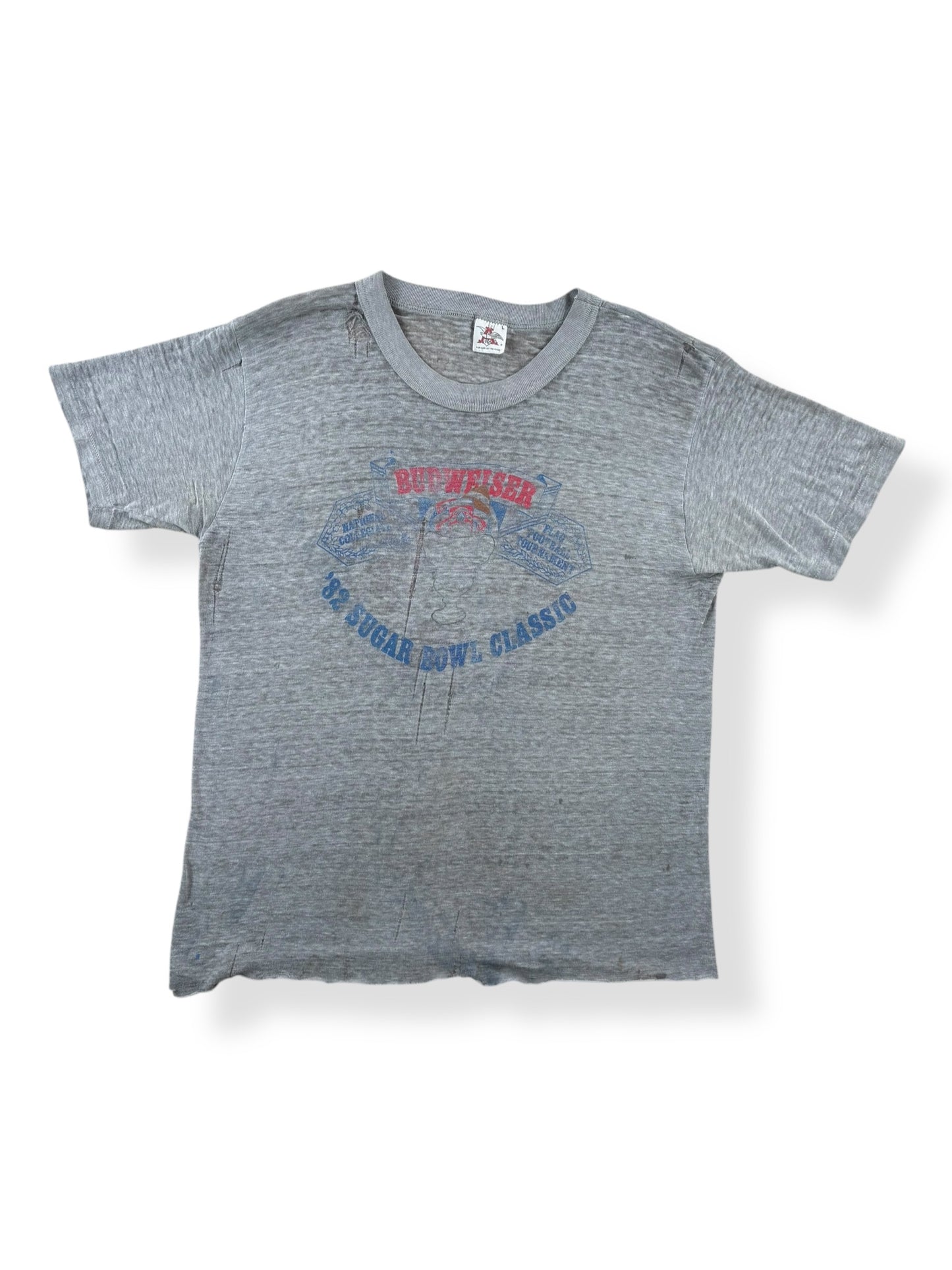 Front of Vintage 1982 Paper Thin Budweiser Sugar Bowl Classic Tee SZ L (Fits S)