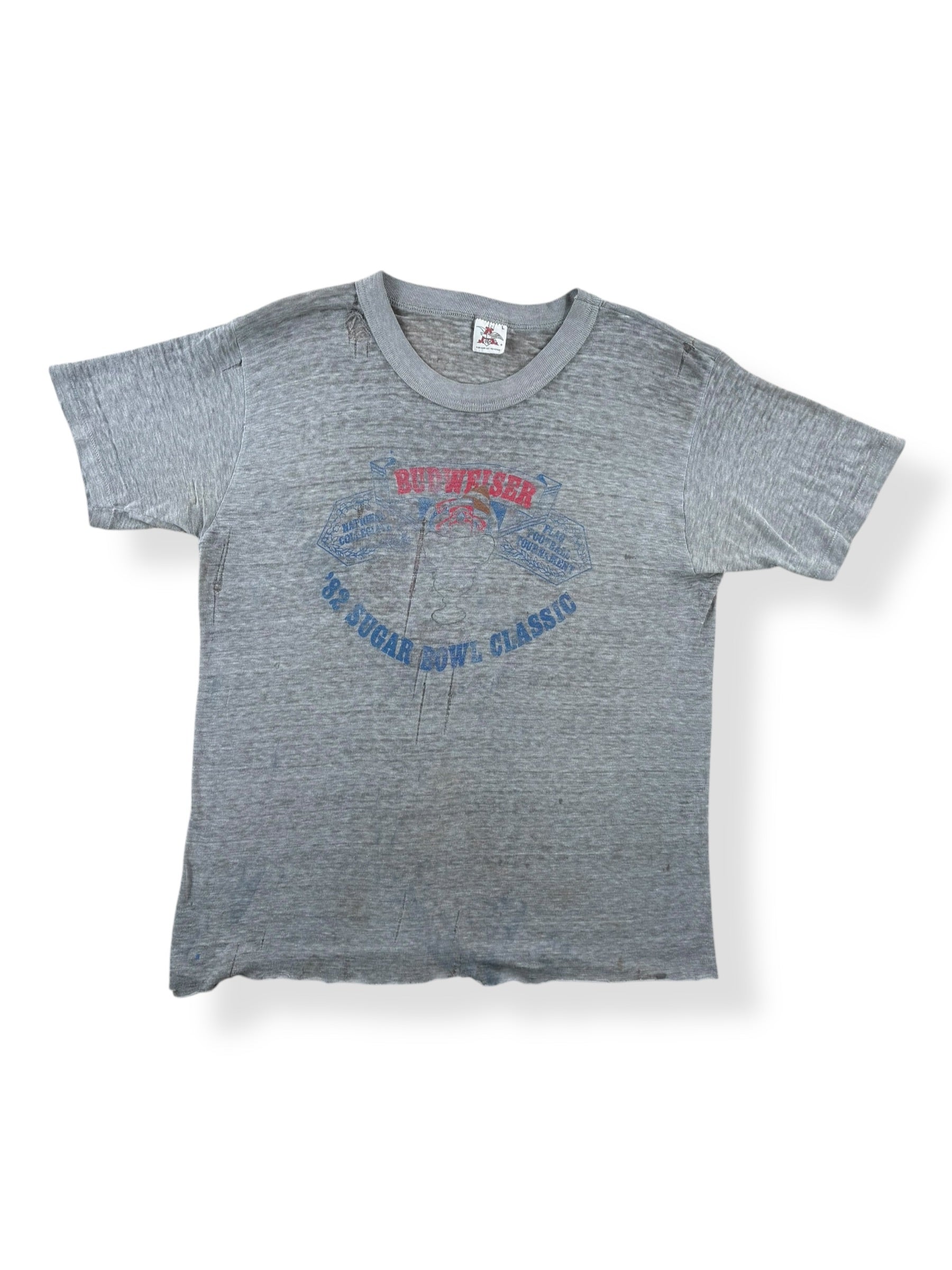 Front of Vintage 1982 Paper Thin Budweiser Sugar Bowl Classic Tee SZ L (Fits S)