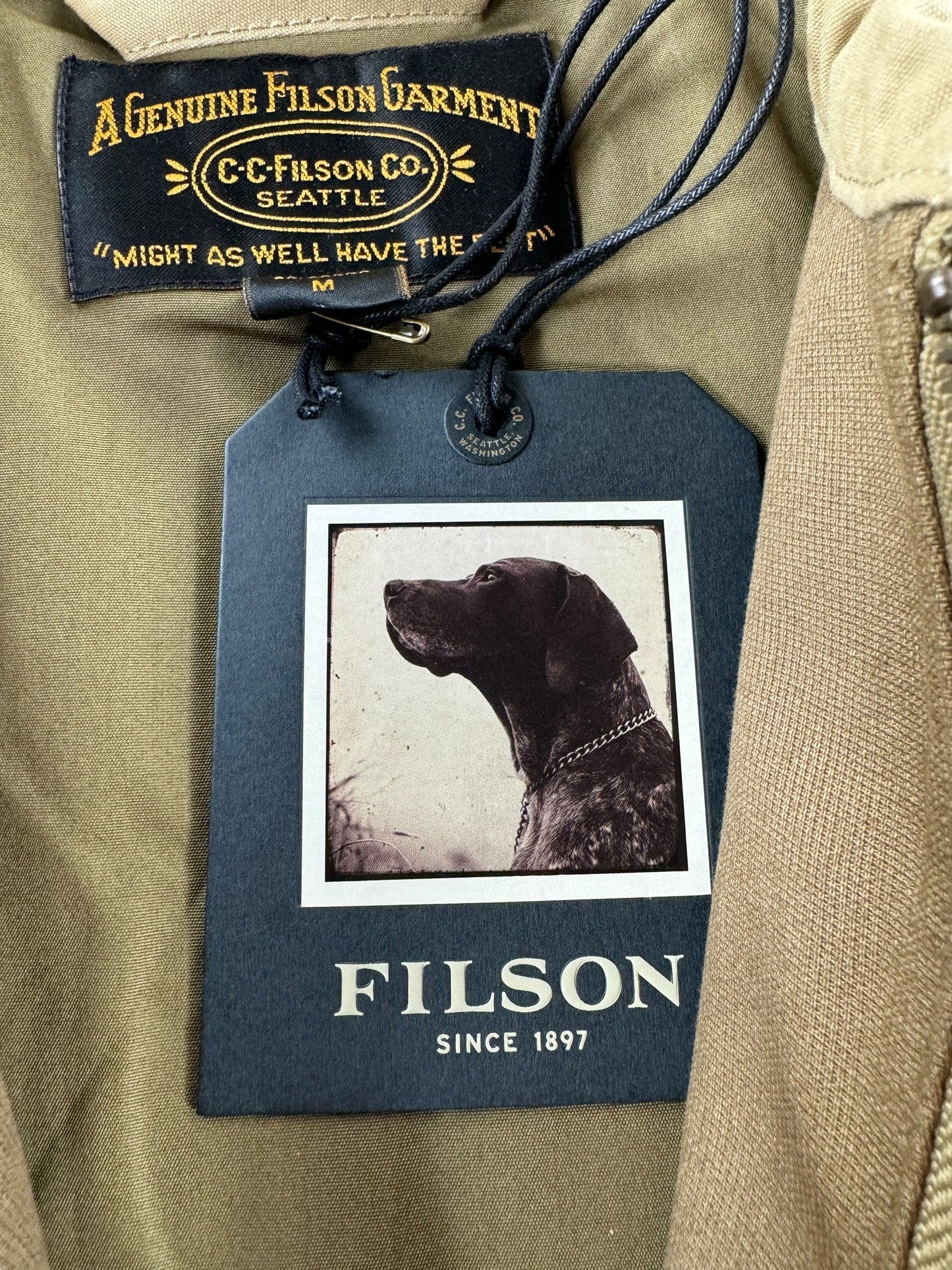 Paper Tag on NWT Tan Filson Ranger Crewman Jacket SZ M