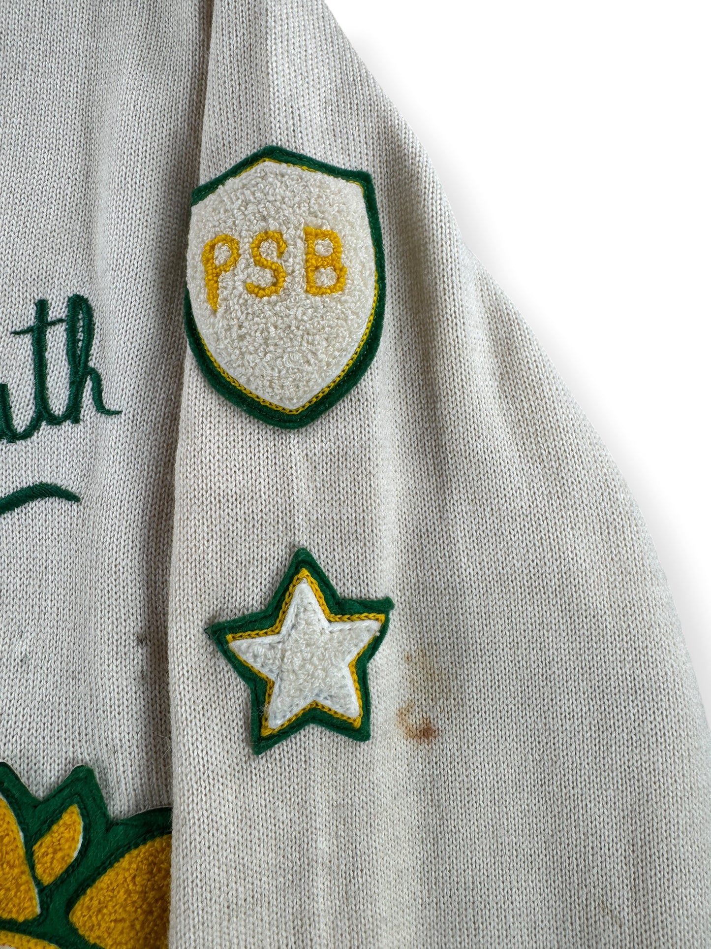 Patch on Vintage Roy Smith Knitting Mills "Smithee" 65 Varsity Sweater SZ S