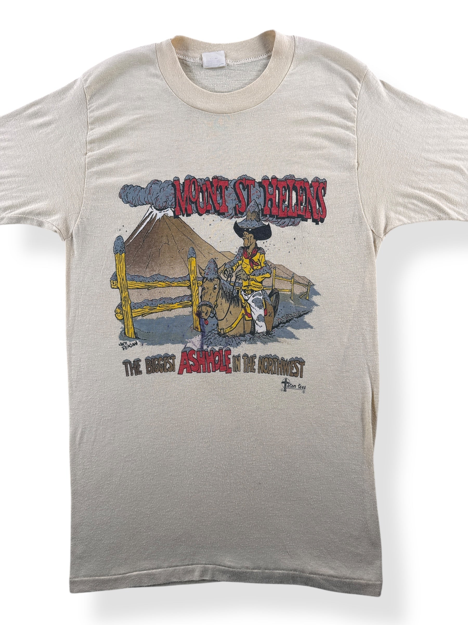 Front Close Up of Vintage 1980s Mount St Helens Shirt SZ XS