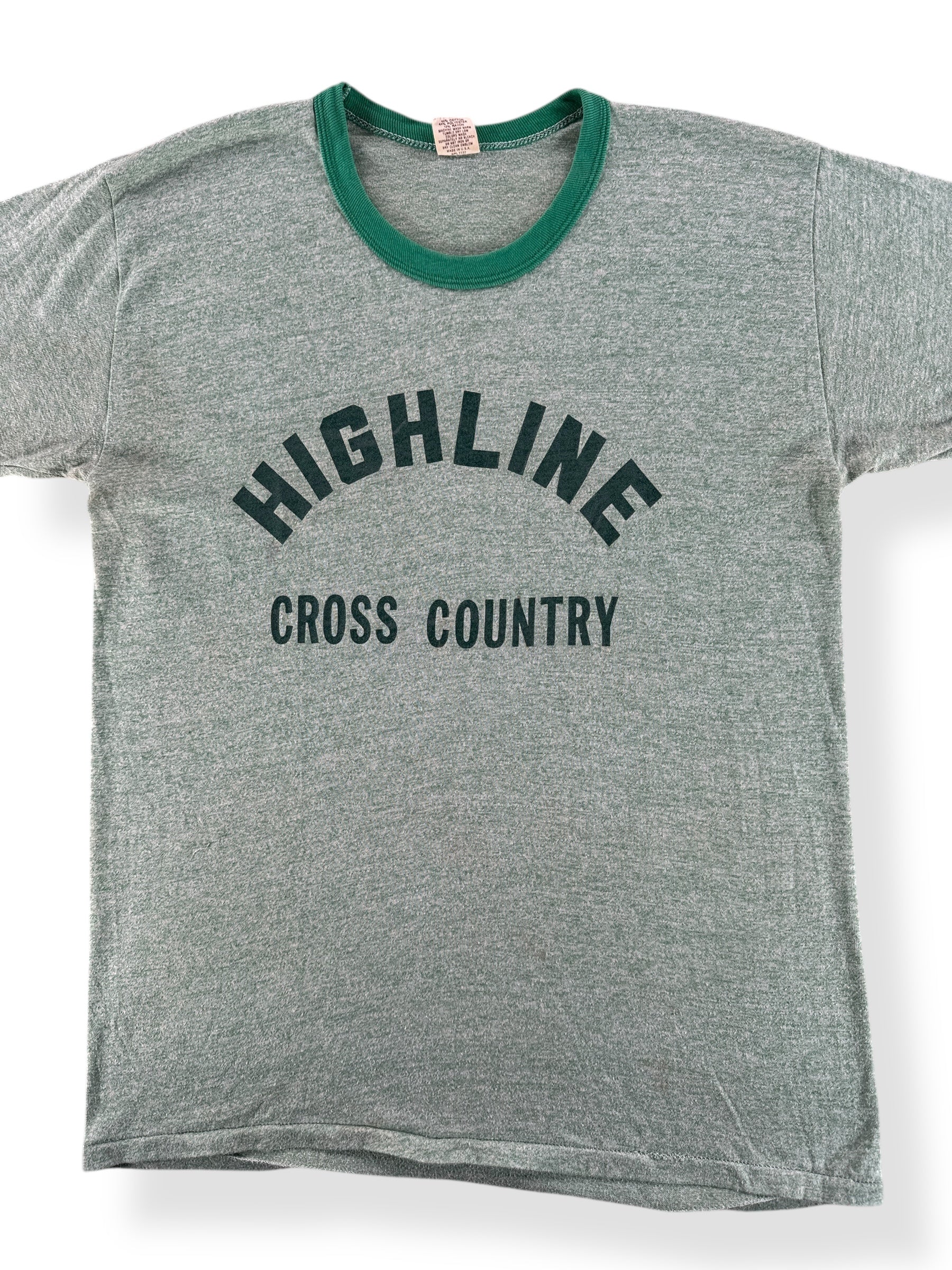 Front Close Up of Vintage Highline Cross Country Ringer Tee SZ M