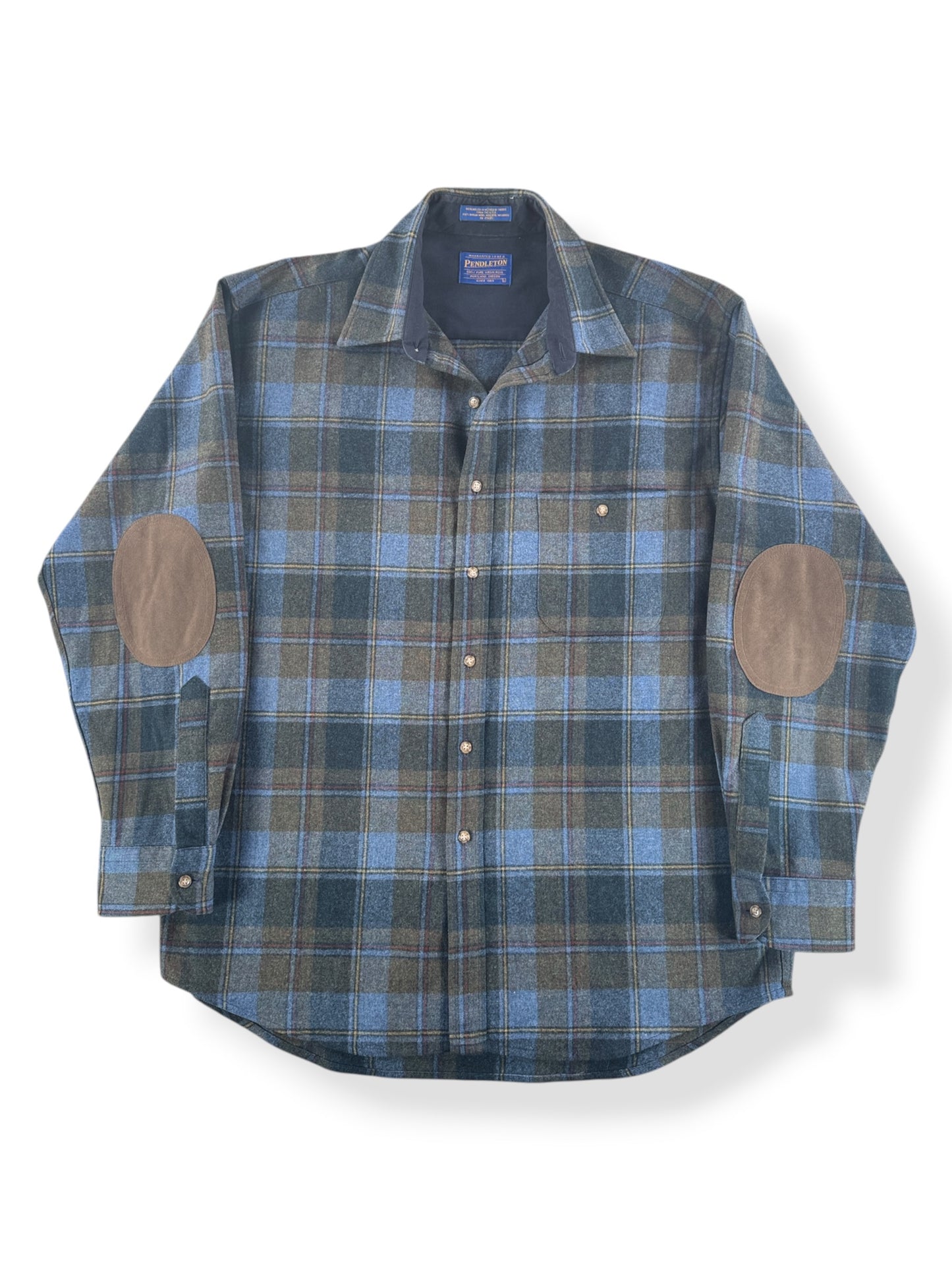 Front of Vintage Made in Mexico Green & Blue Pendleton Flannel SZ L